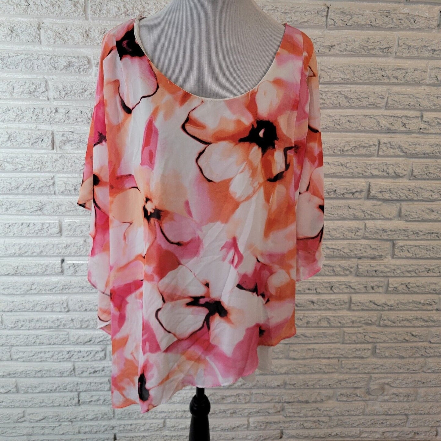 Avenue Womens Top 18 20 Plus Kimono Sleeve Lightweight Pink Floral Polyester