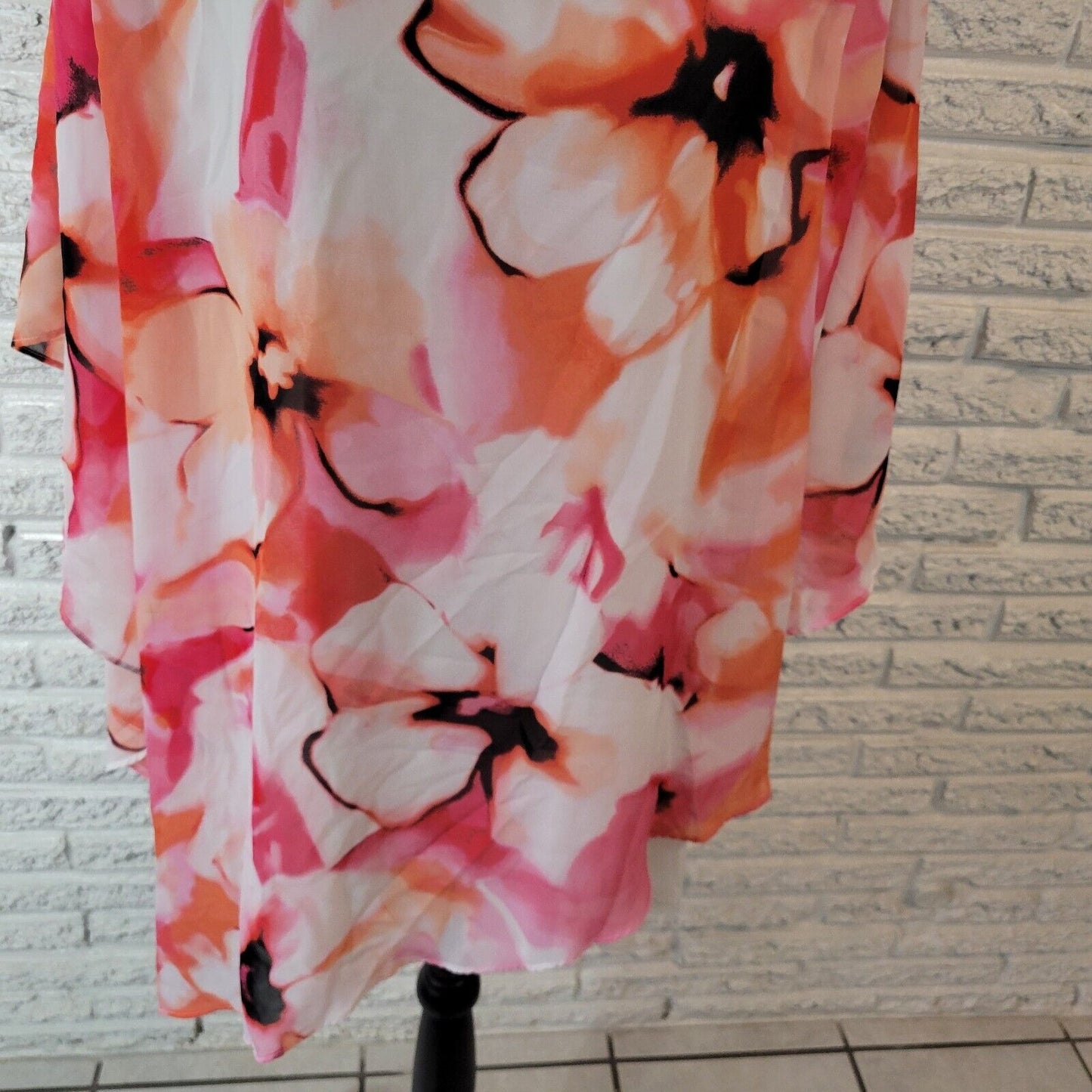 Avenue Womens Top 18 20 Plus Kimono Sleeve Lightweight Pink Floral Polyester