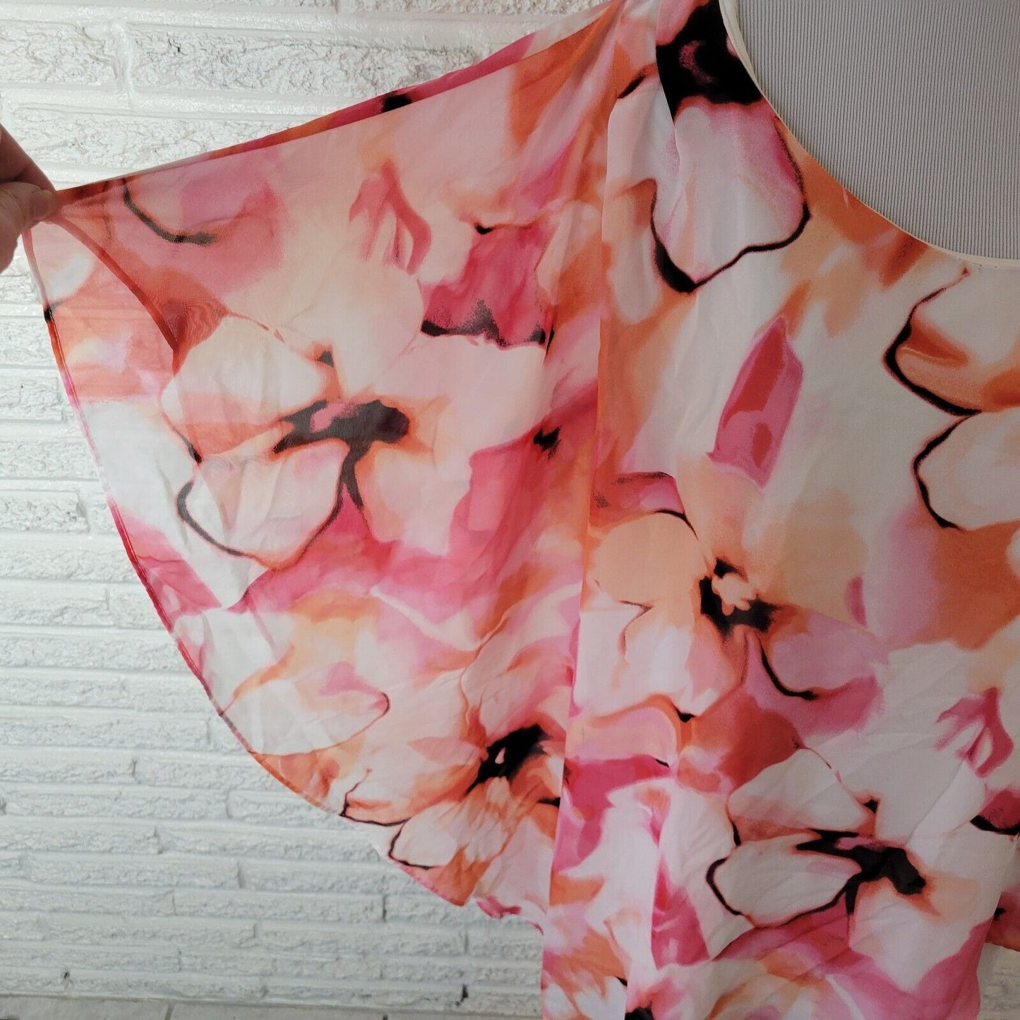 Avenue Womens Top 18 20 Plus Kimono Sleeve Lightweight Pink Floral Polyester