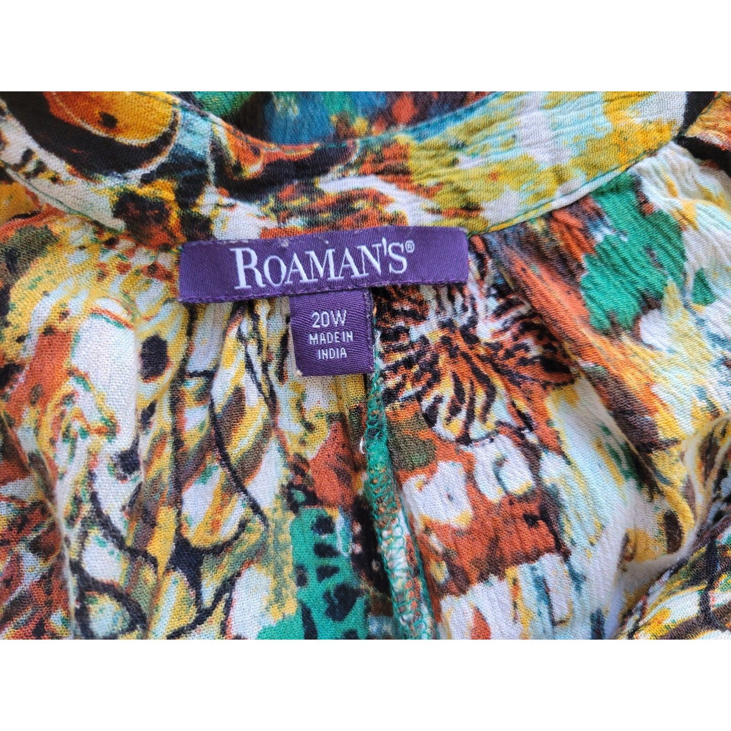Roamans Womens Top 20W Plus Short Sleeve Brown Floral Sheer Button Up Career