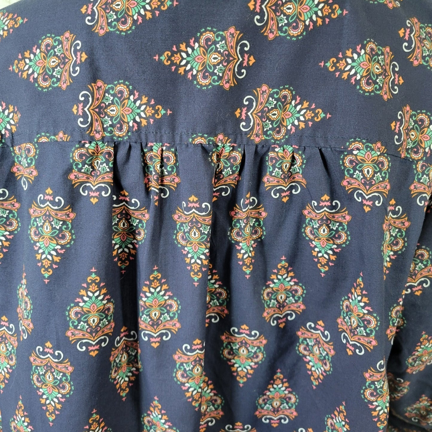 Roaman's Women 24W Plus Size Top Blue Geometric Collared Button 3/4 Sleeve