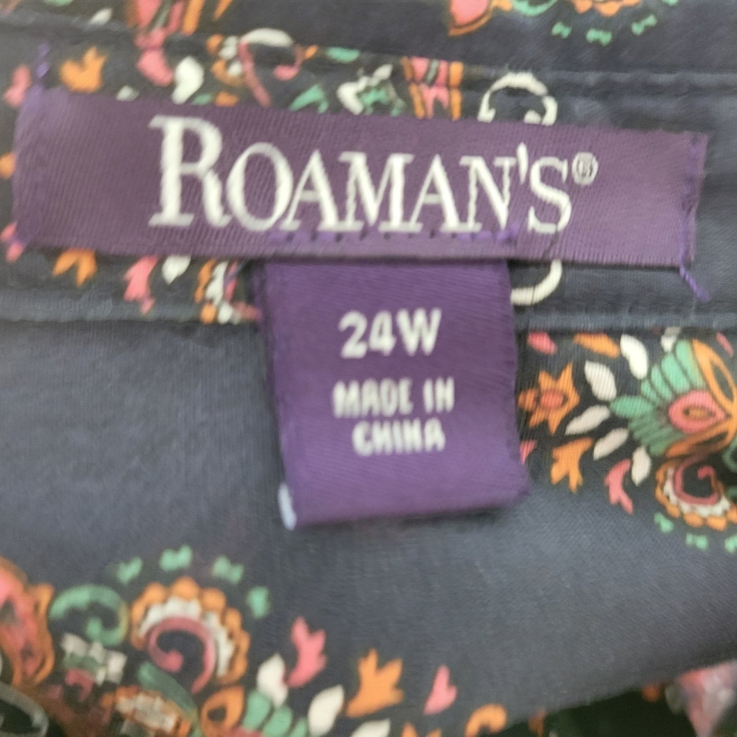 Roaman's Women 24W Plus Size Top Blue Geometric Collared Button 3/4 Sleeve