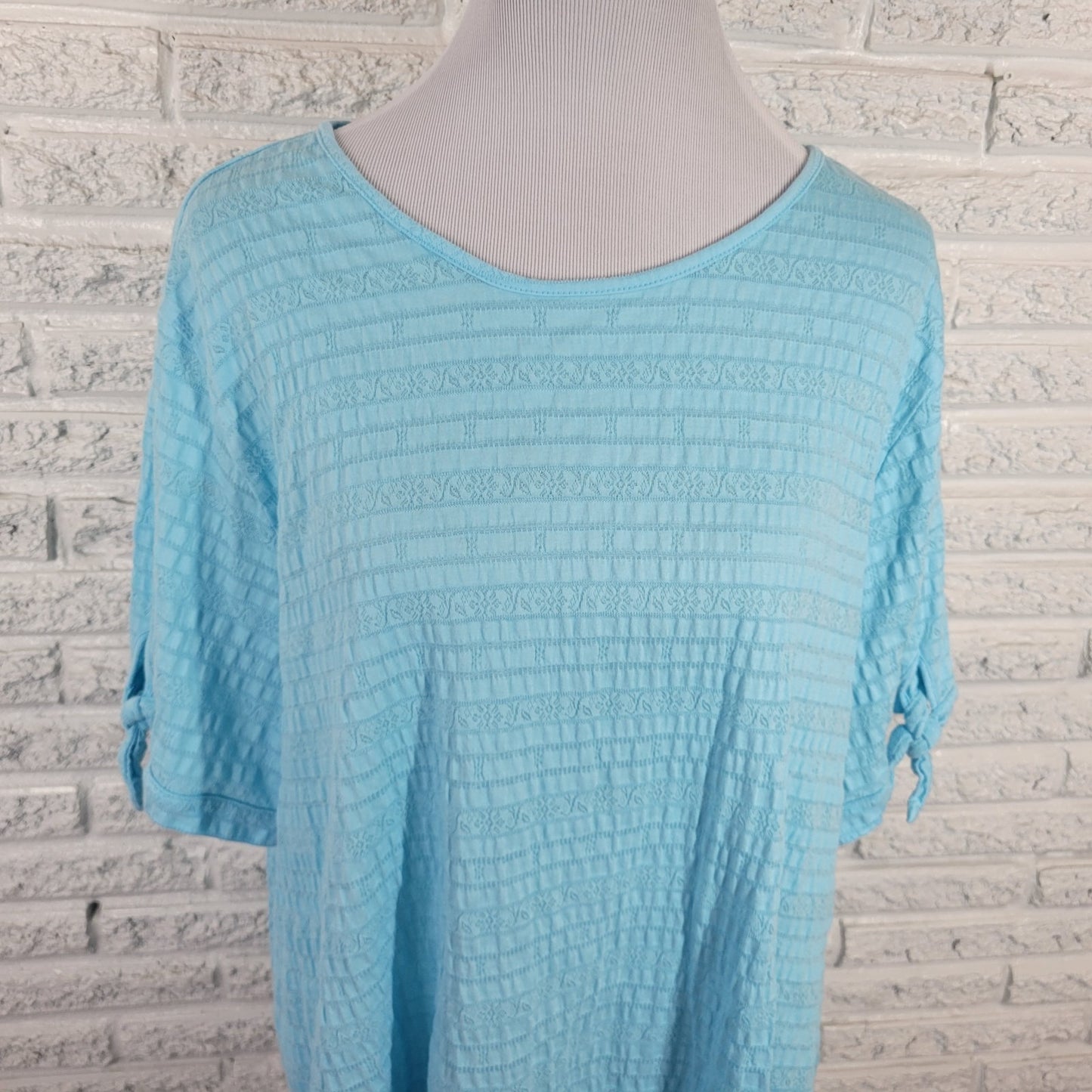 Ruby Rd Womens Top 2X Plus Tee Blue Tied Short Sleeve Eyelet Lightweight Comfy