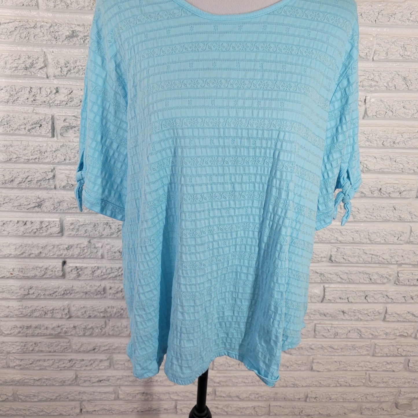 Ruby Rd Womens Top 2X Plus Tee Blue Tied Short Sleeve Eyelet Lightweight Comfy