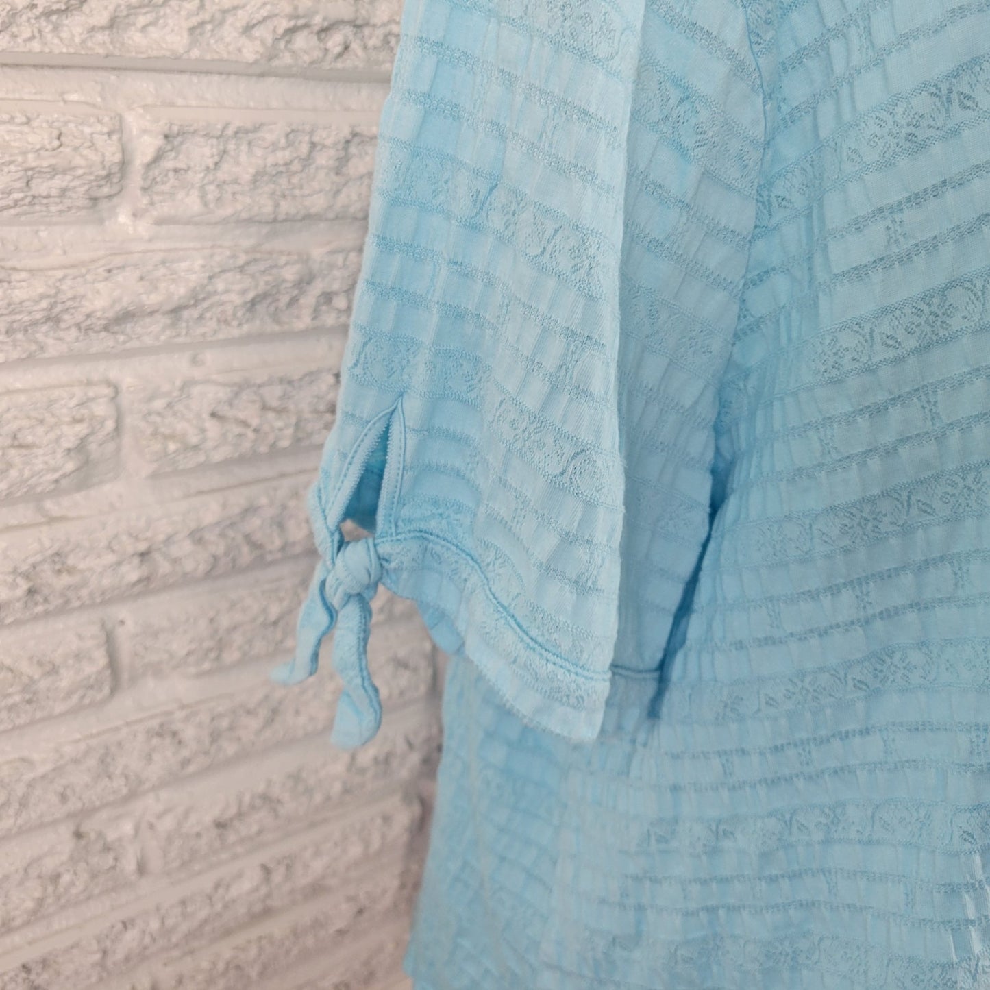 Ruby Rd Womens Top 2X Plus Tee Blue Tied Short Sleeve Eyelet Lightweight Comfy