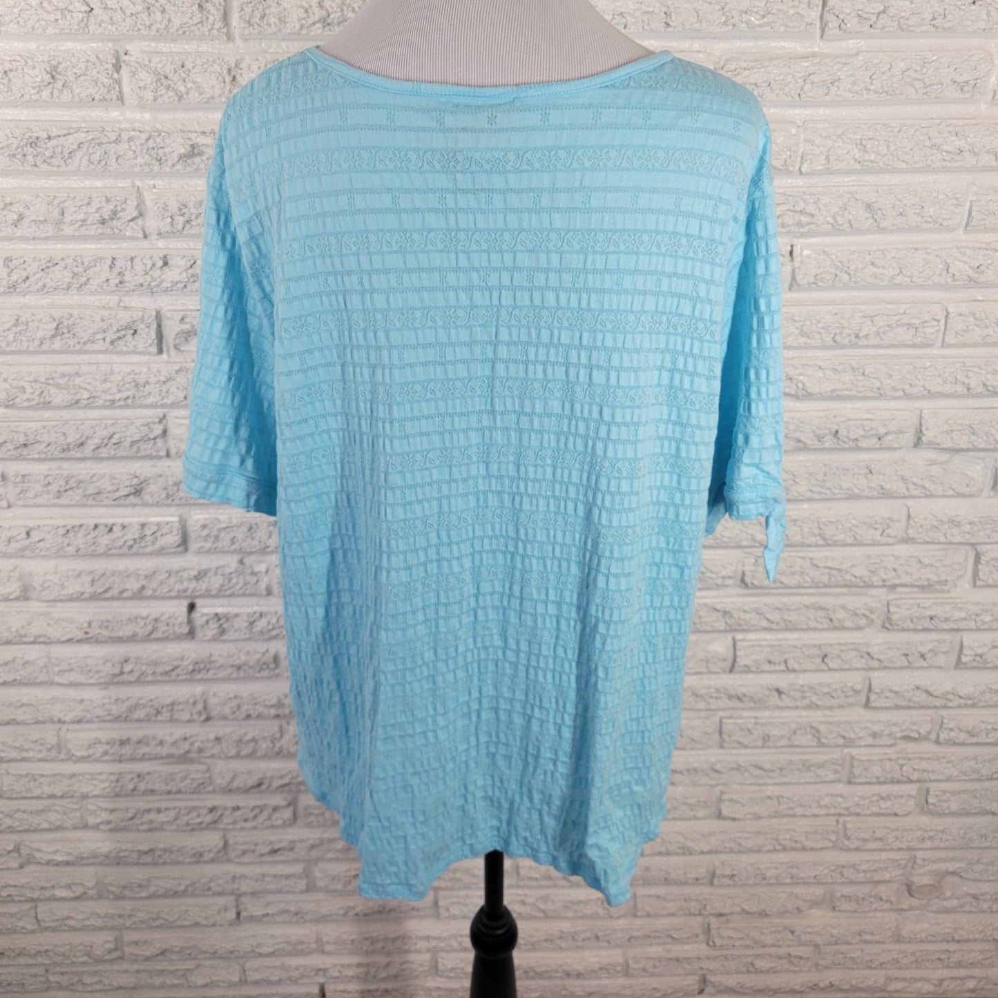 Ruby Rd Womens Top 2X Plus Tee Blue Tied Short Sleeve Eyelet Lightweight Comfy