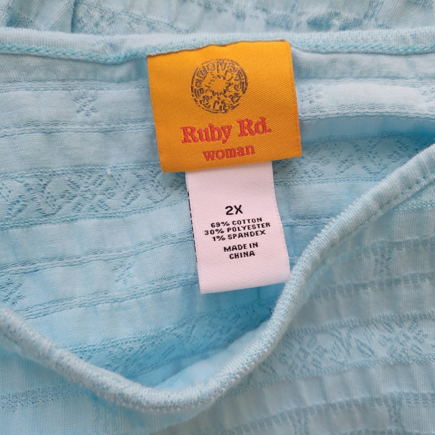 Ruby Rd Womens Top 2X Plus Tee Blue Tied Short Sleeve Eyelet Lightweight Comfy