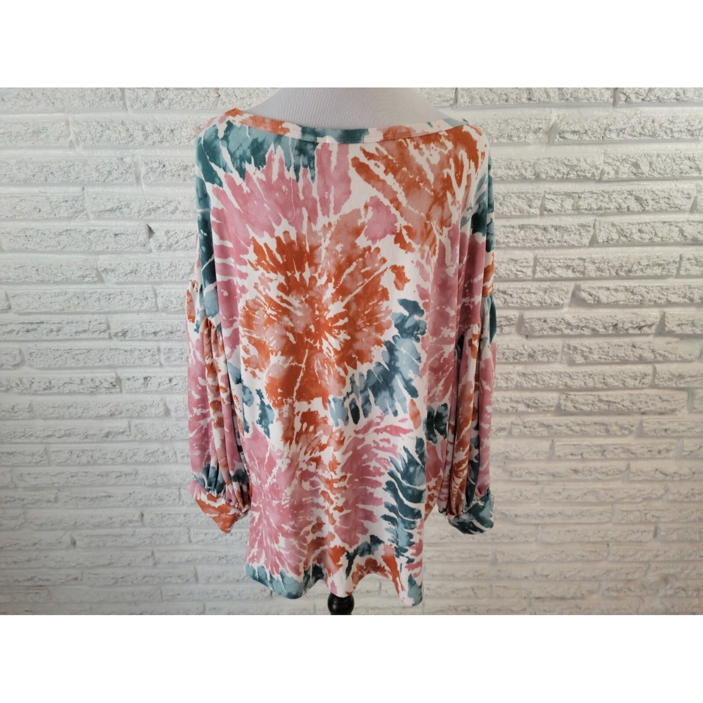 Oddy Womens Top 3XL Plus Tunic Puff 3/4 Sleeve Brown Watercolor Poly Blend