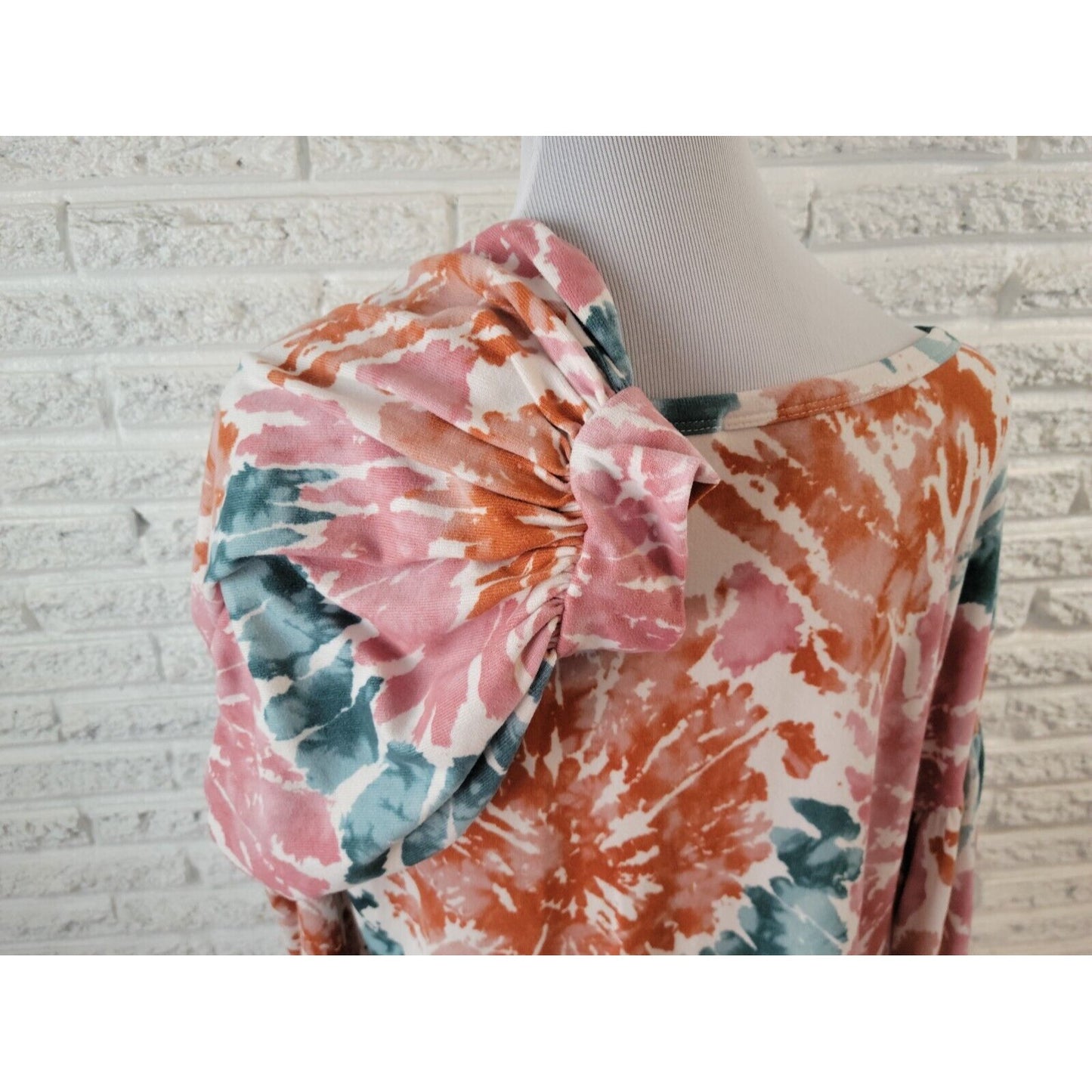 Oddy Womens Top 3XL Plus Tunic Puff 3/4 Sleeve Brown Watercolor Poly Blend