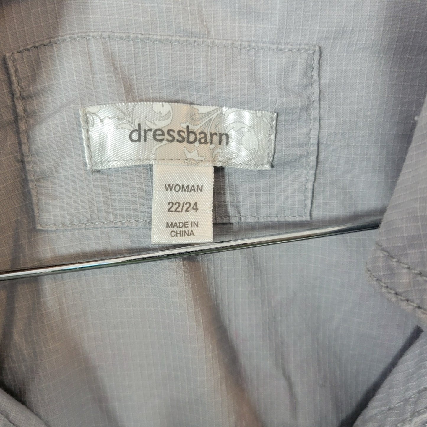Dress Barn Womens Top 22 24 Shacket Flower Buttons Frilly Pockets Blue Gray