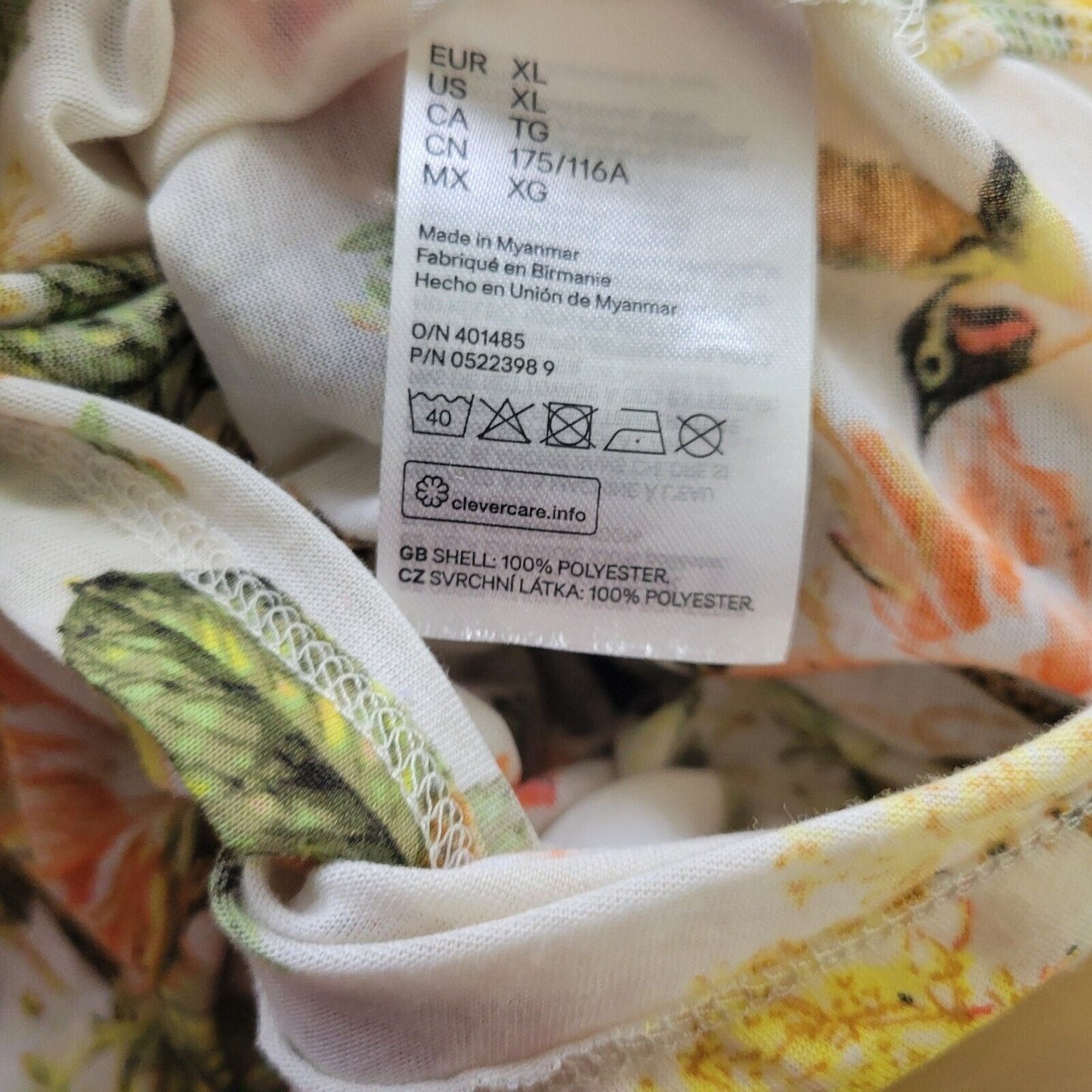 H & M Womens Top Extra Large Long Sleeve Green Yellow Floral Quarter Button Poly