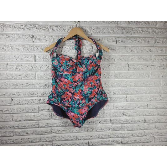 Catalina Women Swimsuit 2X 18W 20W Plus One Piece Built in Bra Halter Red Floral