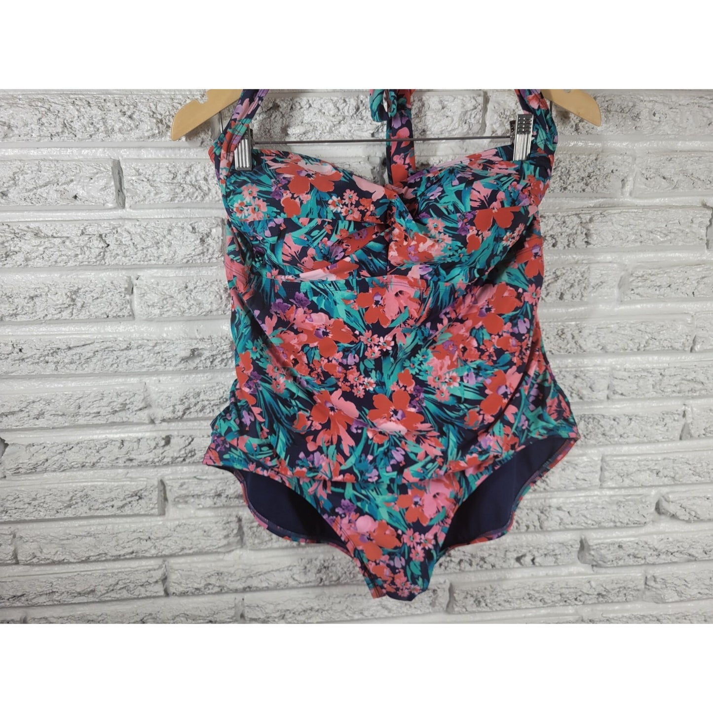Catalina Women Swimsuit 2X 18W 20W Plus One Piece Built in Bra Halter Red Floral
