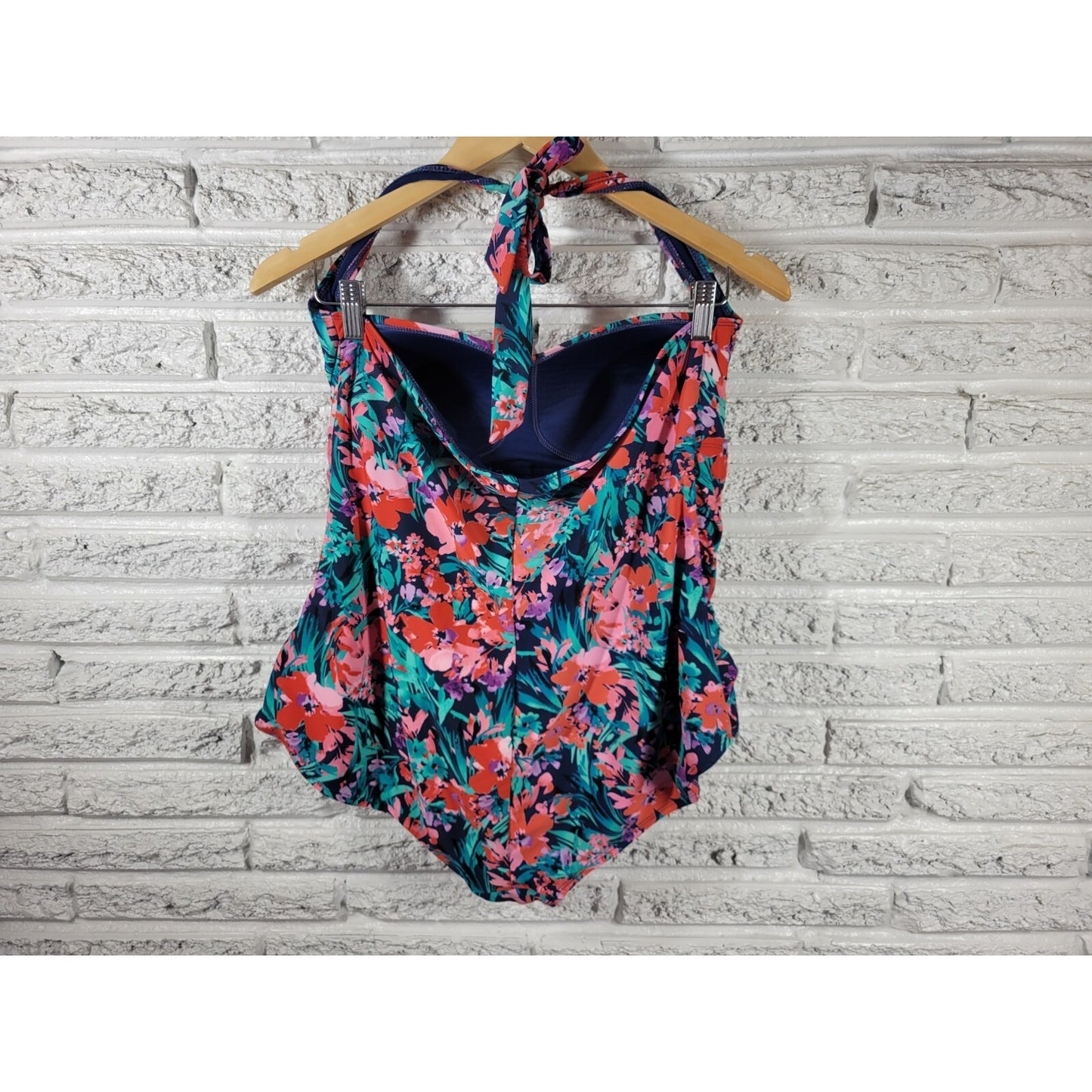 Catalina Women Swimsuit 2X 18W 20W Plus One Piece Built in Bra Halter Red Floral