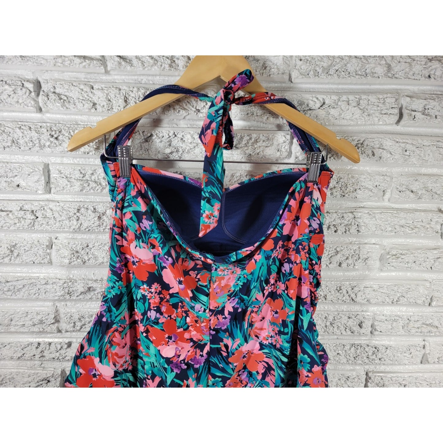 Catalina Women Swimsuit 2X 18W 20W Plus One Piece Built in Bra Halter Red Floral