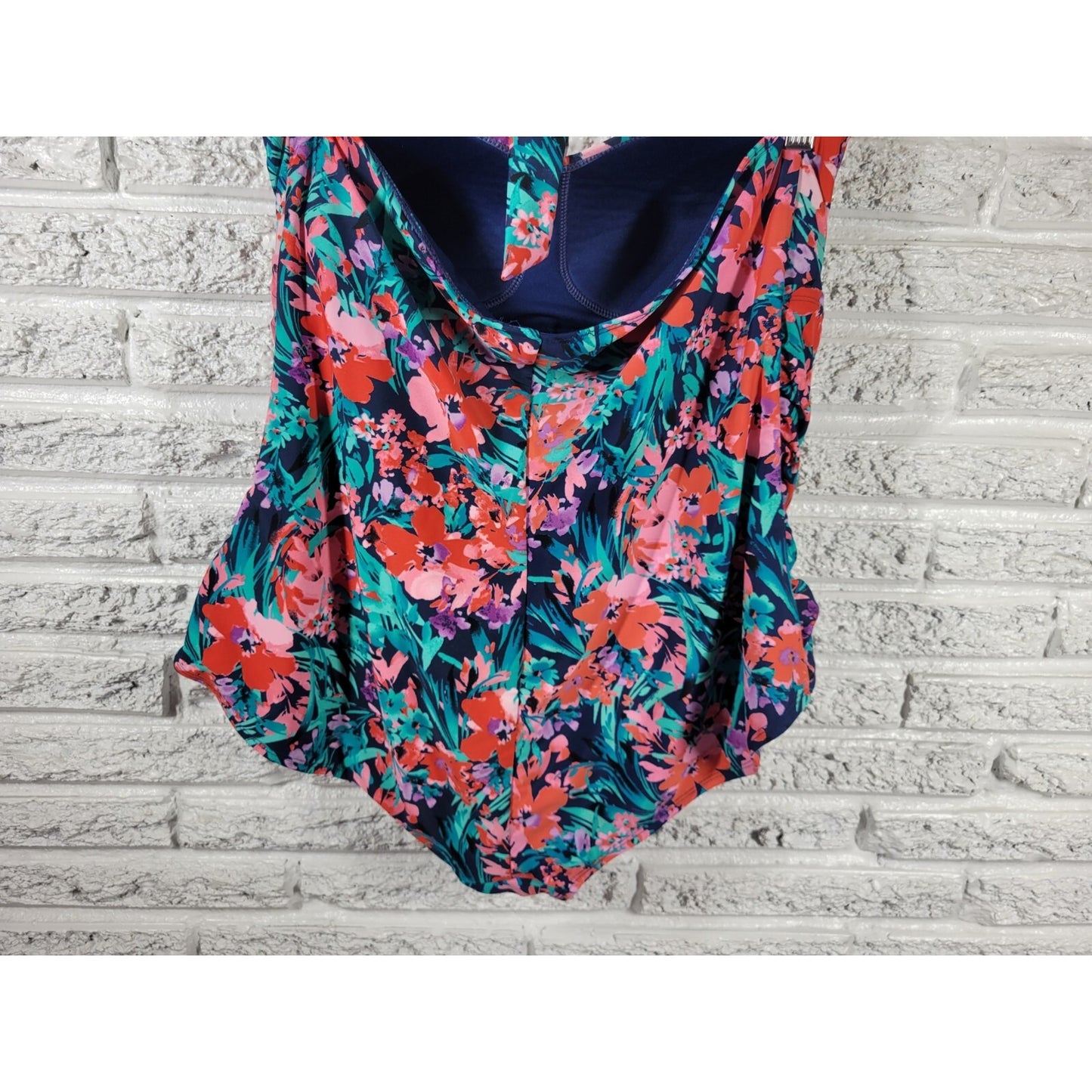 Catalina Women Swimsuit 2X 18W 20W Plus One Piece Built in Bra Halter Red Floral