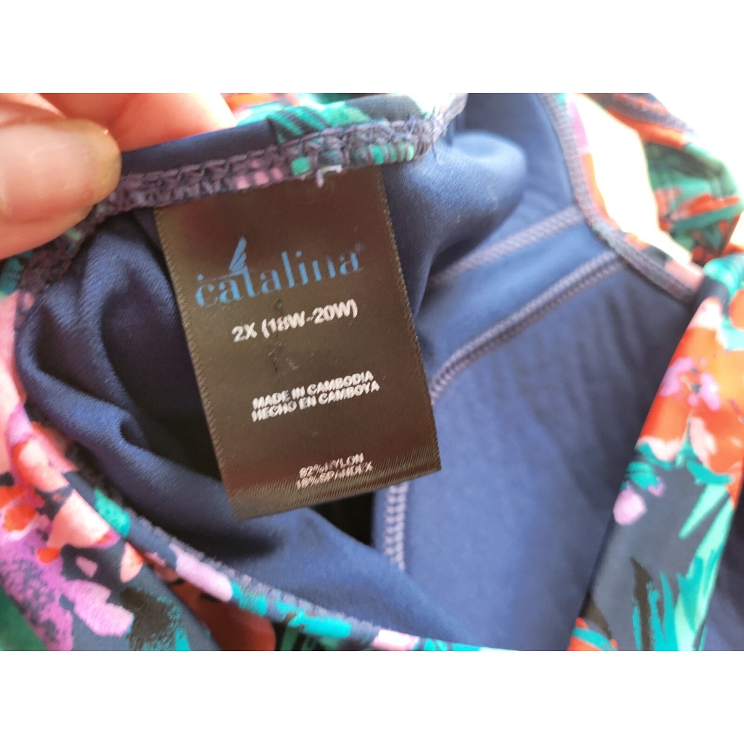 Catalina Women Swimsuit 2X 18W 20W Plus One Piece Built in Bra Halter Red Floral