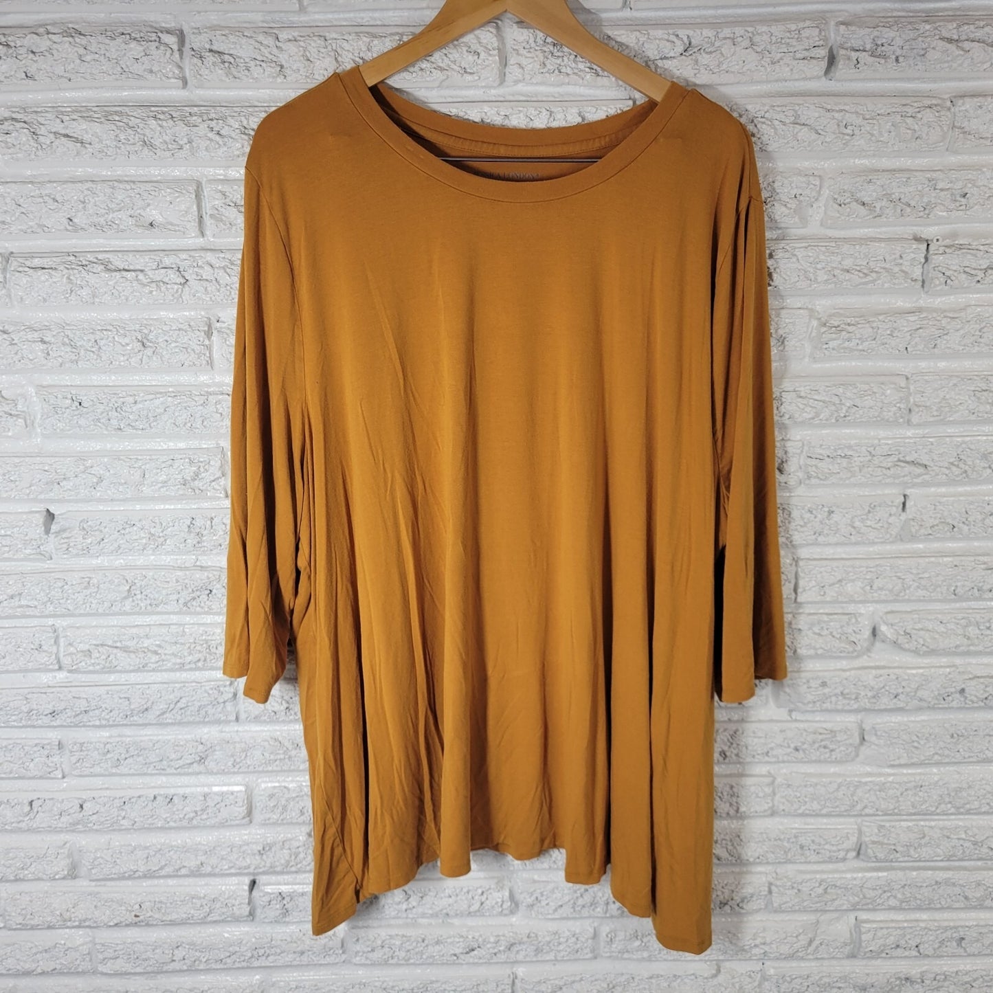 Jessica London Womens Top 30 32 Plus Tee Tunic 3/4 Sleeve Rayon Spandex Gold