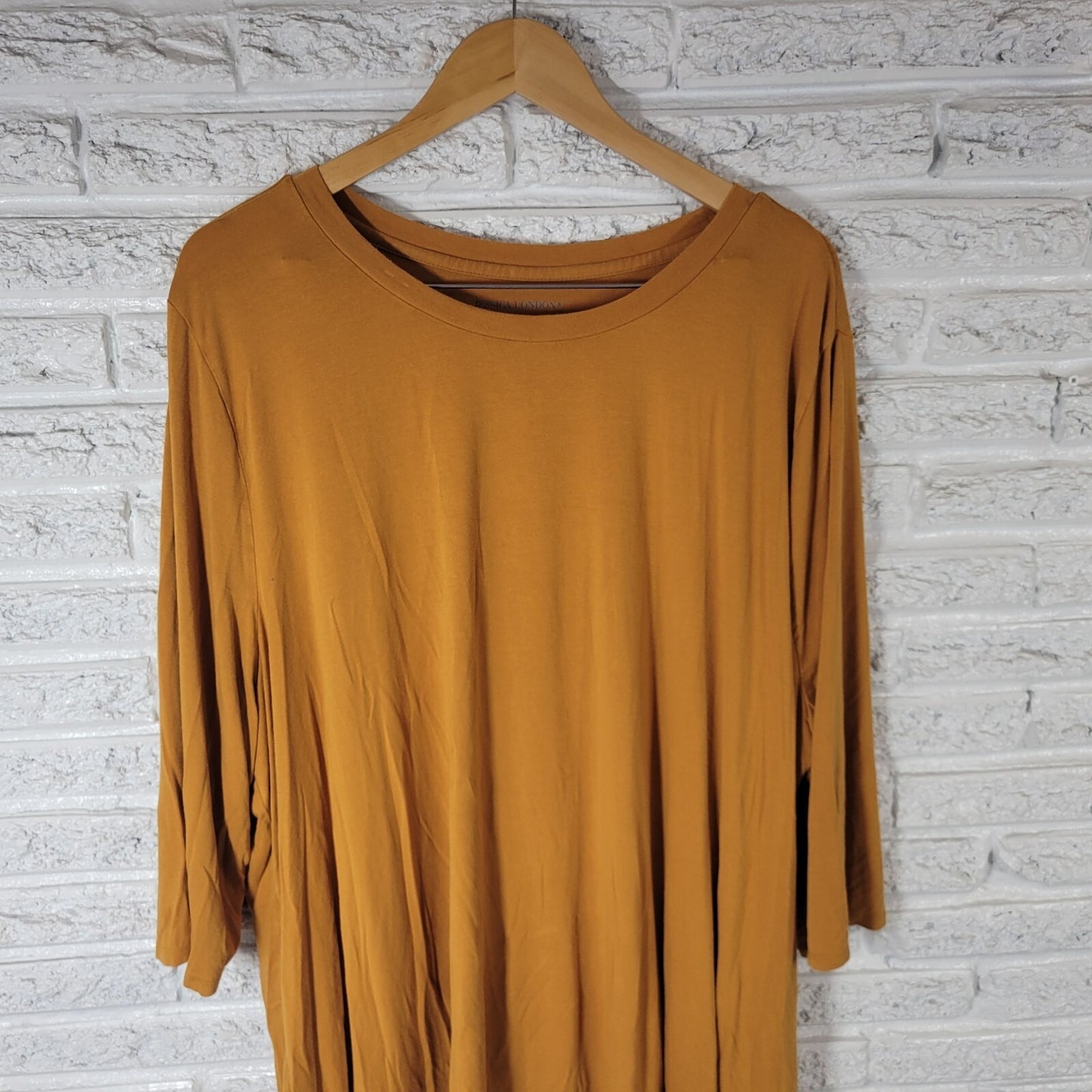 Jessica London Womens Top 30 32 Plus Tee Tunic 3/4 Sleeve Rayon Spandex Gold