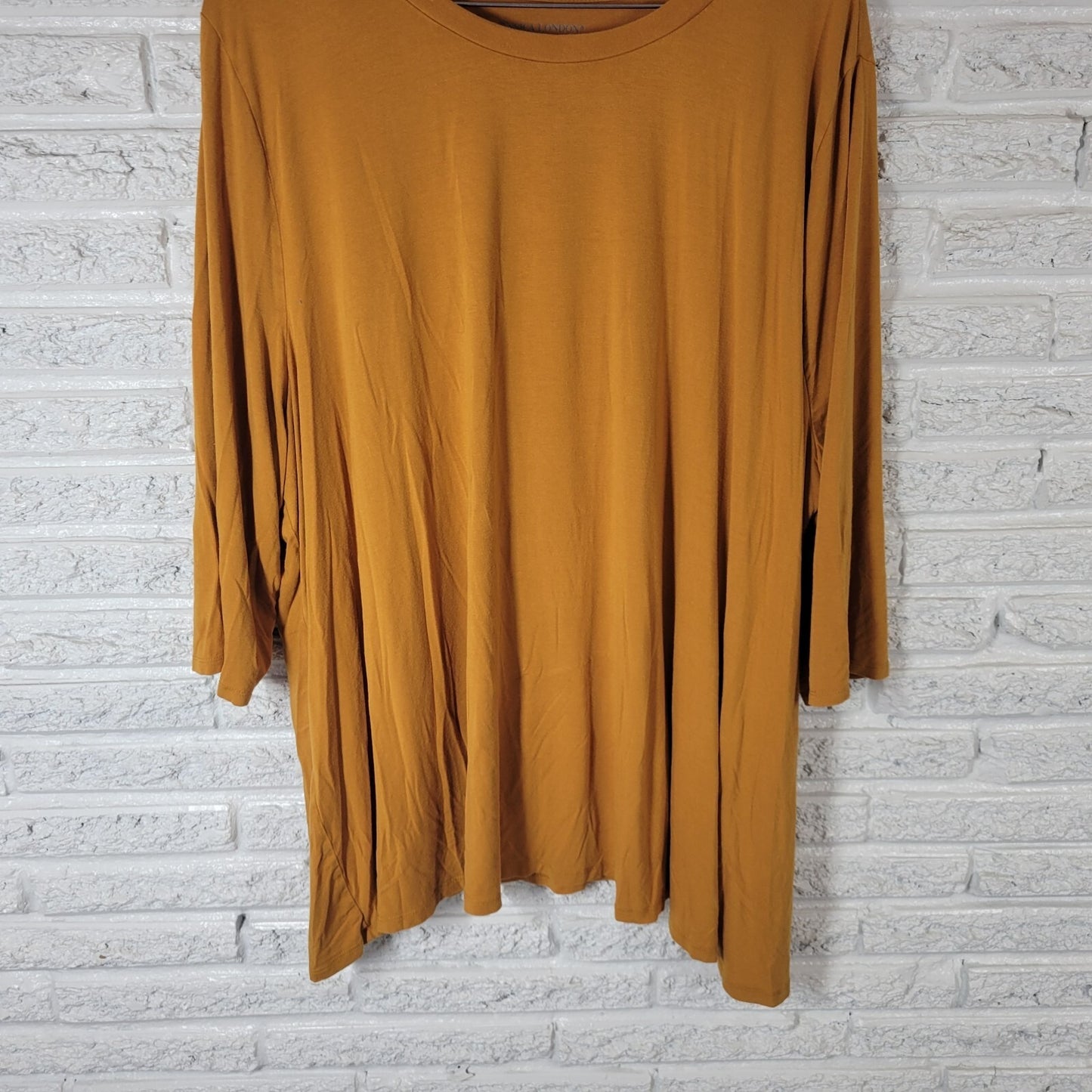 Jessica London Womens Top 30 32 Plus Tee Tunic 3/4 Sleeve Rayon Spandex Gold