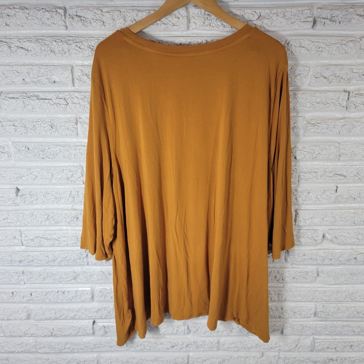 Jessica London Womens Top 30 32 Plus Tee Tunic 3/4 Sleeve Rayon Spandex Gold