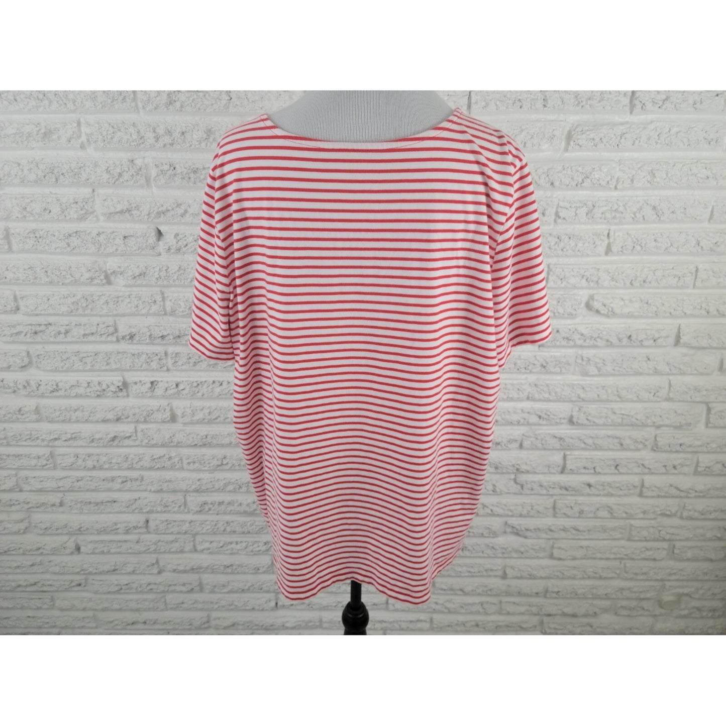Coral Bay Women Top 2X Plus Tee Studded Pullover Red Stripe Casual Lightweight
