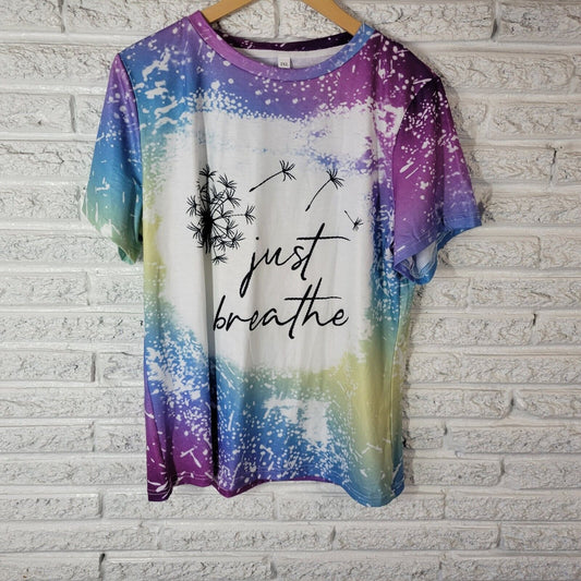 Womens Top 2XL Plus Tee Short Sleeve Just Breathe Dandelion Comfy Purple Blue