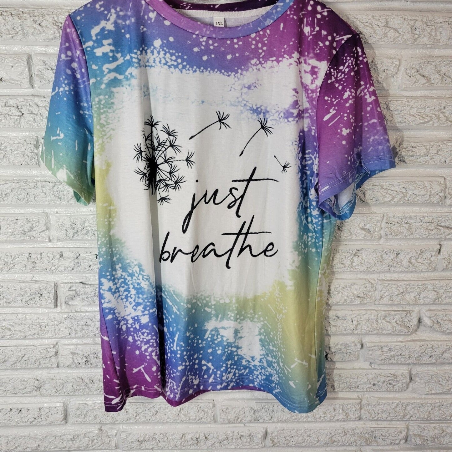 Womens Top 2XL Plus Tee Short Sleeve Just Breathe Dandelion Comfy Purple Blue