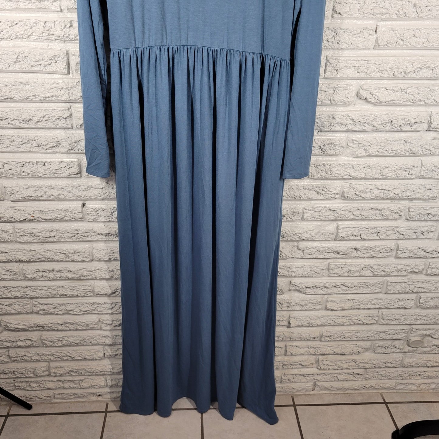 Zenana Outfitters Womens Dress 2X Plus Long Sleeve Maxi Blue Casual Comfy Travel
