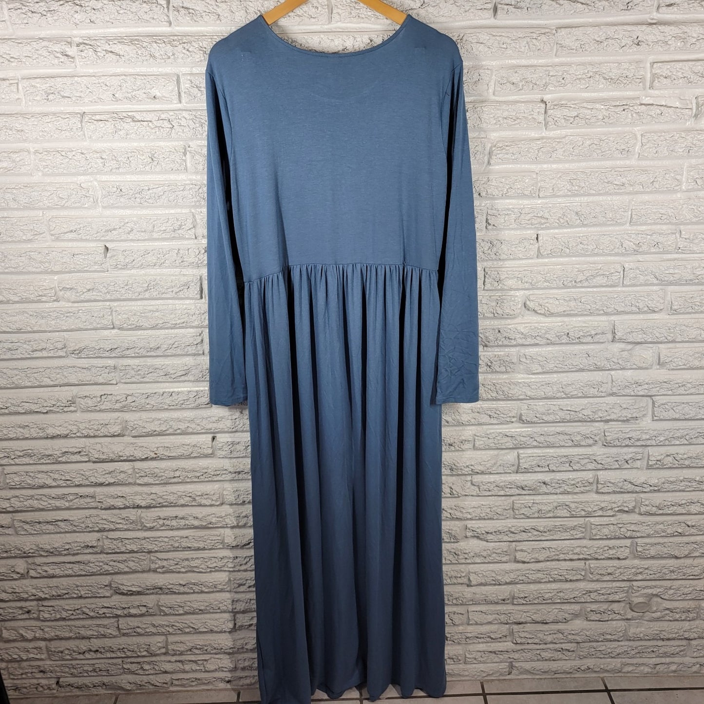 Zenana Outfitters Womens Dress 2X Plus Long Sleeve Maxi Blue Casual Comfy Travel