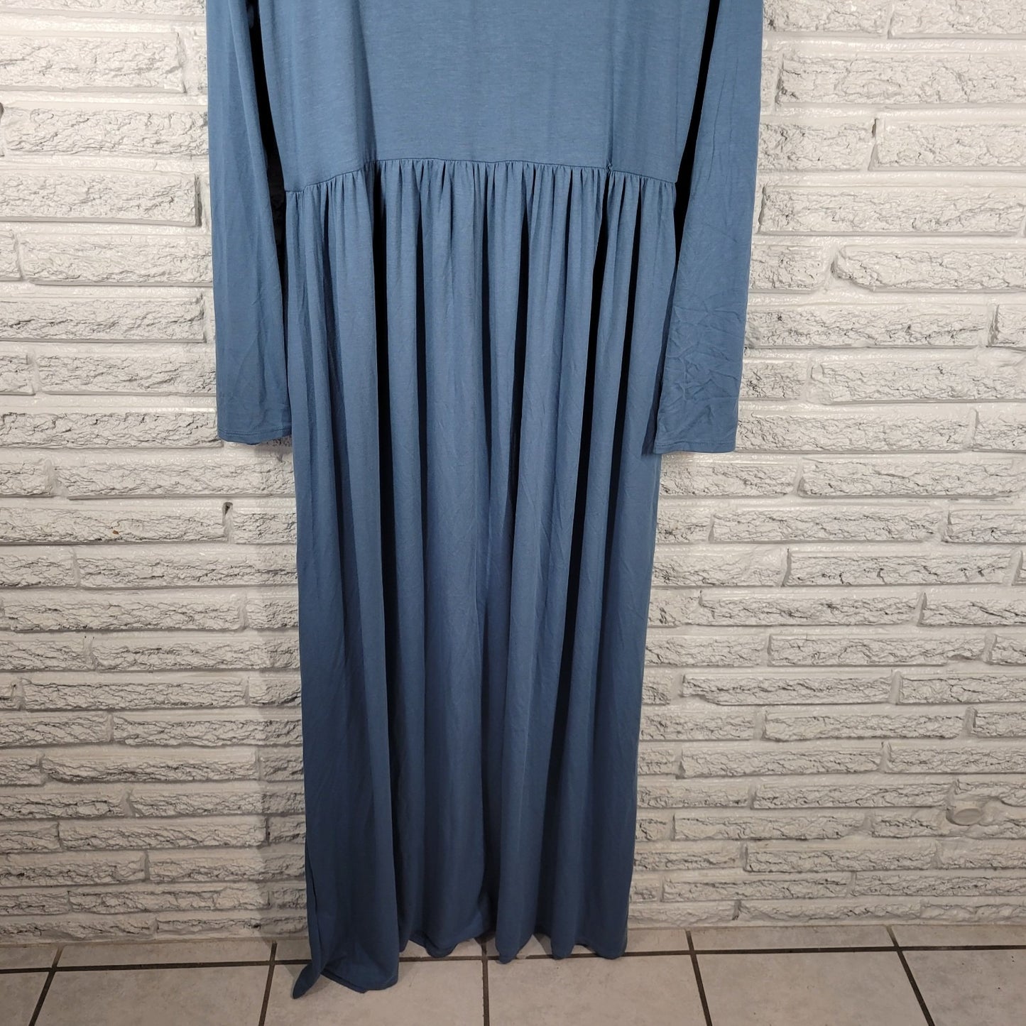 Zenana Outfitters Womens Dress 2X Plus Long Sleeve Maxi Blue Casual Comfy Travel