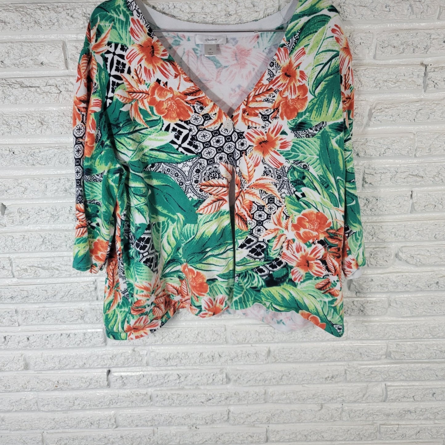 CJ Banks Womens Sweater 3X Plus Cardigan Orange Floral One Button Lightweight