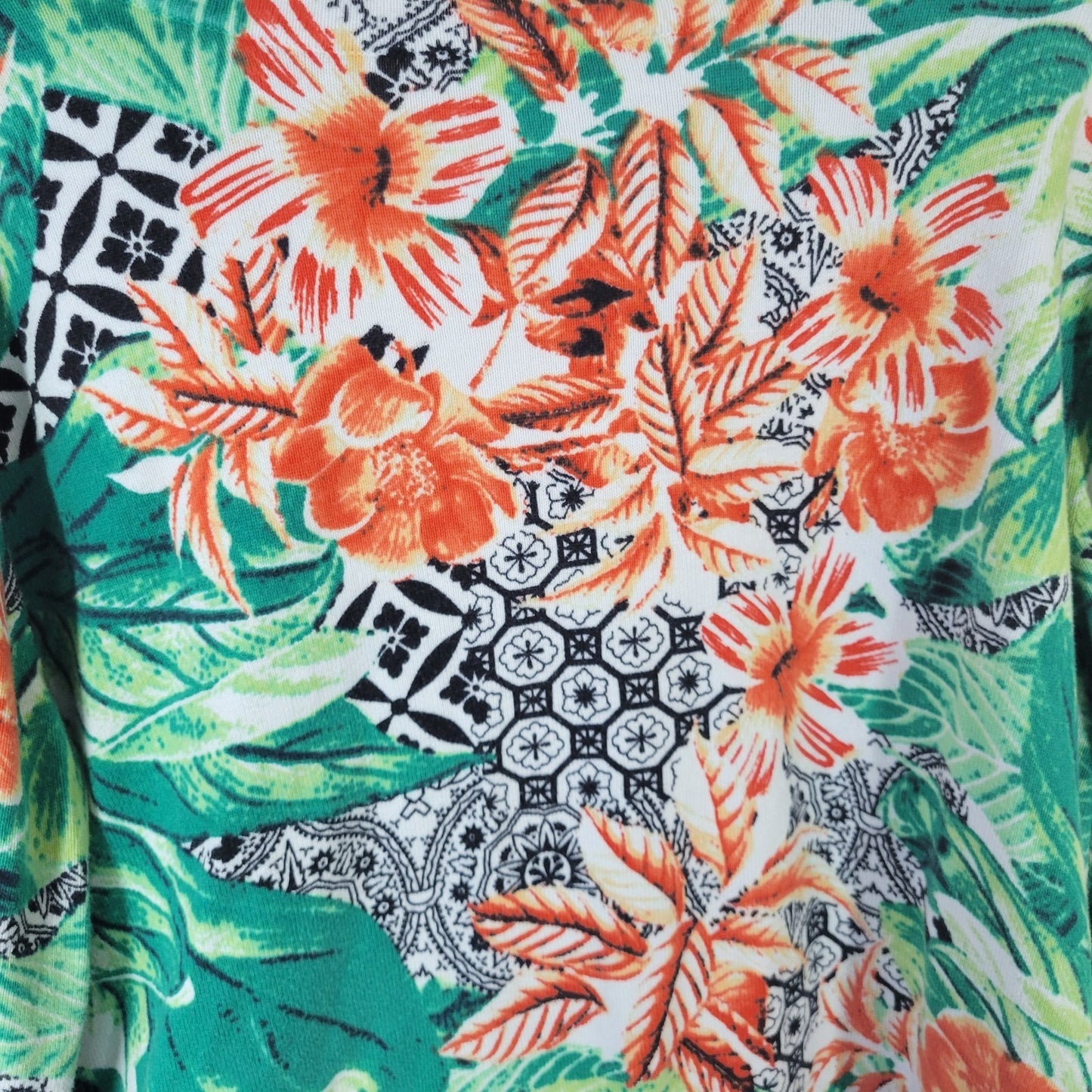 CJ Banks Womens Sweater 3X Plus Cardigan Orange Floral One Button Lightweight