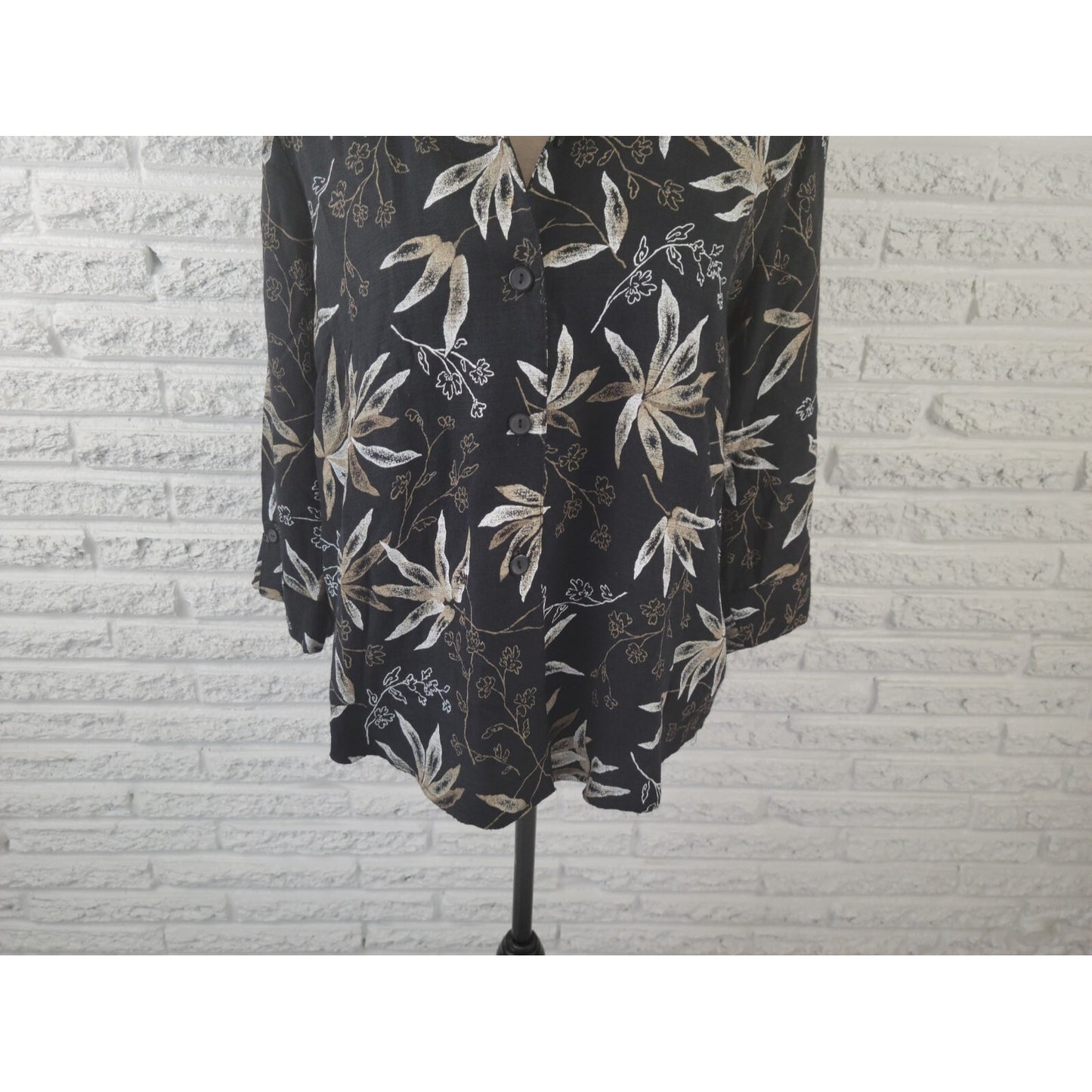 Dress Barn Womens Top Extra Large with Shell 3/4 Cuff Sleeve Office Black Floral