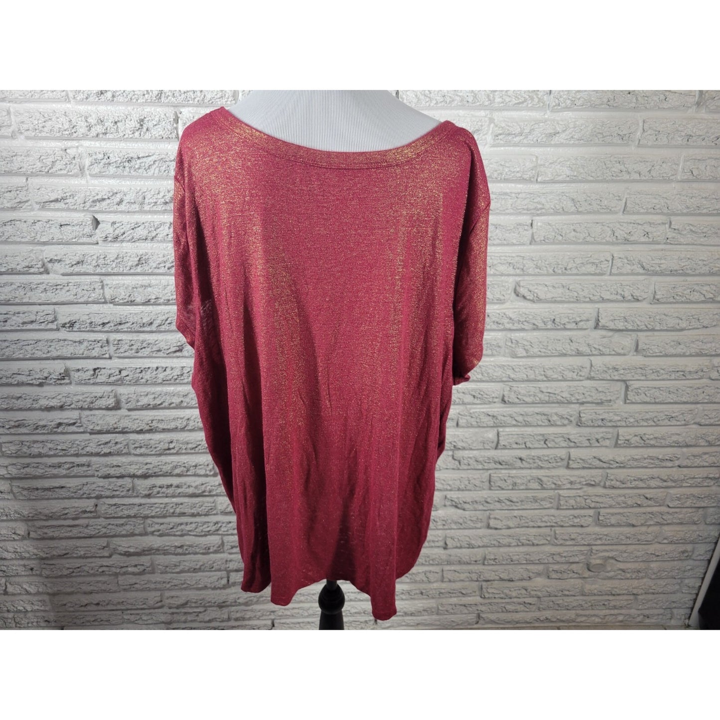 Lane Bryant Womens Top 26 28 Plus Tee Cap Sleeve Red Metallic Linen Polyester