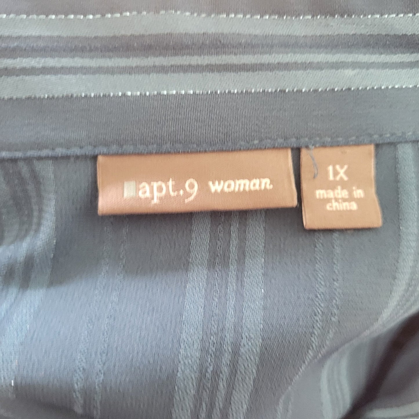 Apt 9 Womens Top 1X Plus Long Sleeve Blue Stripe Poly Blend Silver Metallic