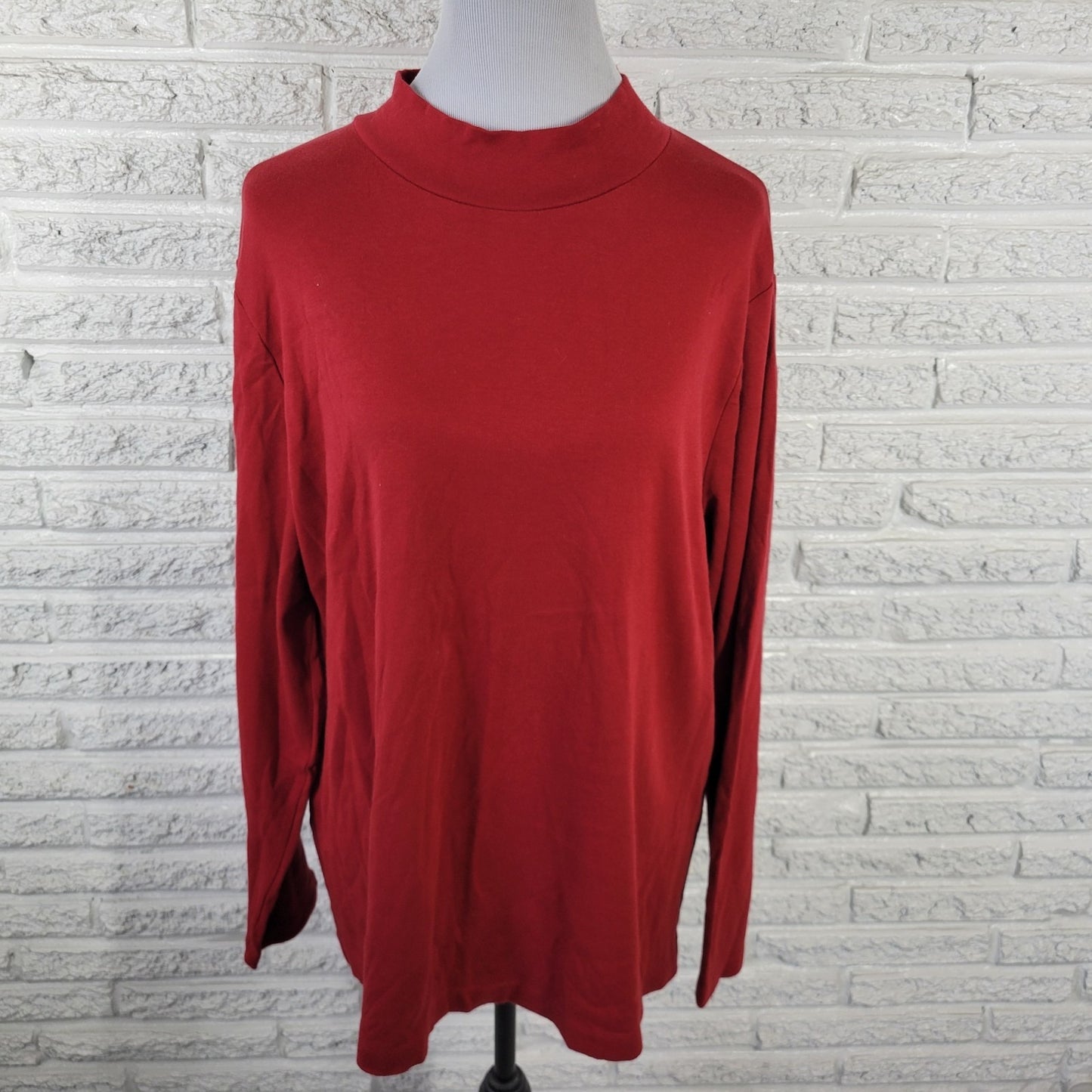 Croft Barrow Womens Top 2X Plus Long Sleeve Red High Neck Cotton Comfy Casual