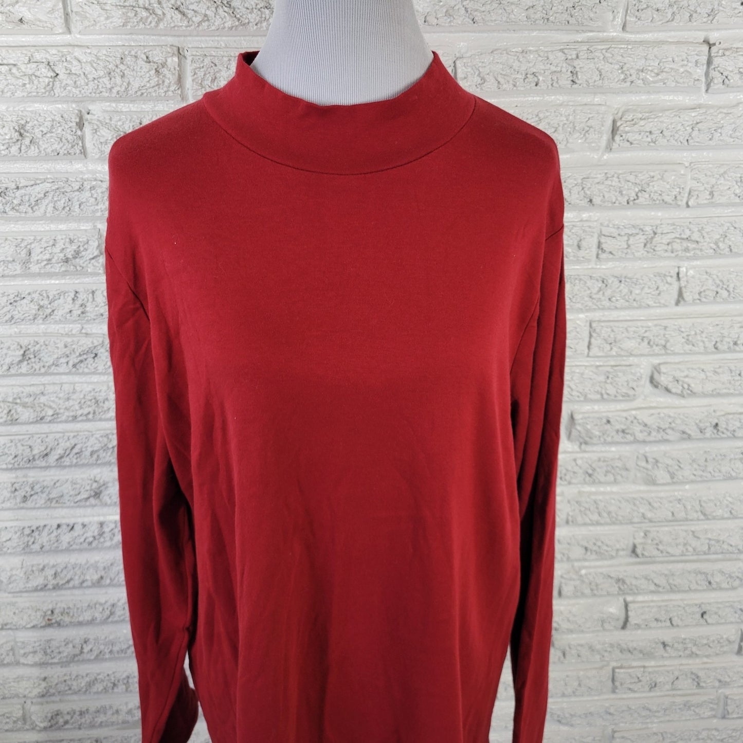 Croft Barrow Womens Top 2X Plus Long Sleeve Red High Neck Cotton Comfy Casual