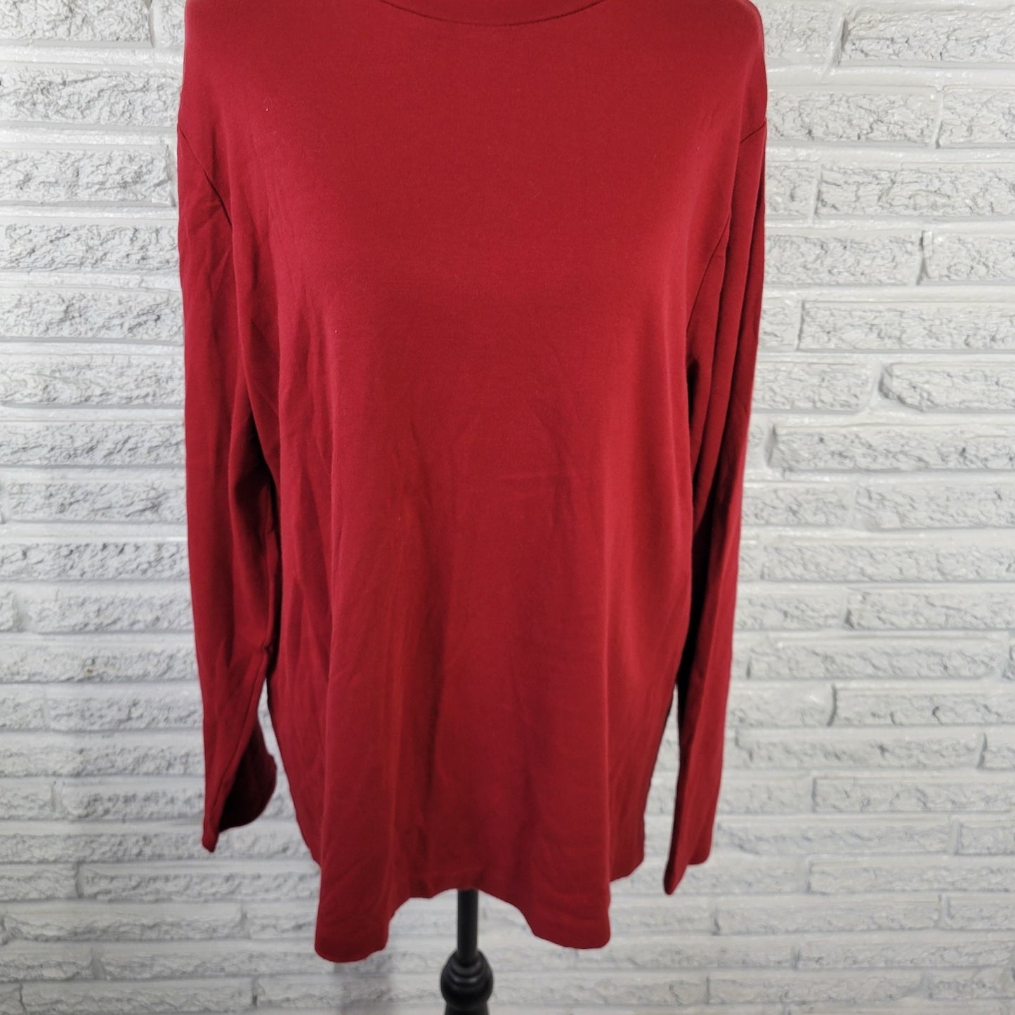 Croft Barrow Womens Top 2X Plus Long Sleeve Red High Neck Cotton Comfy Casual