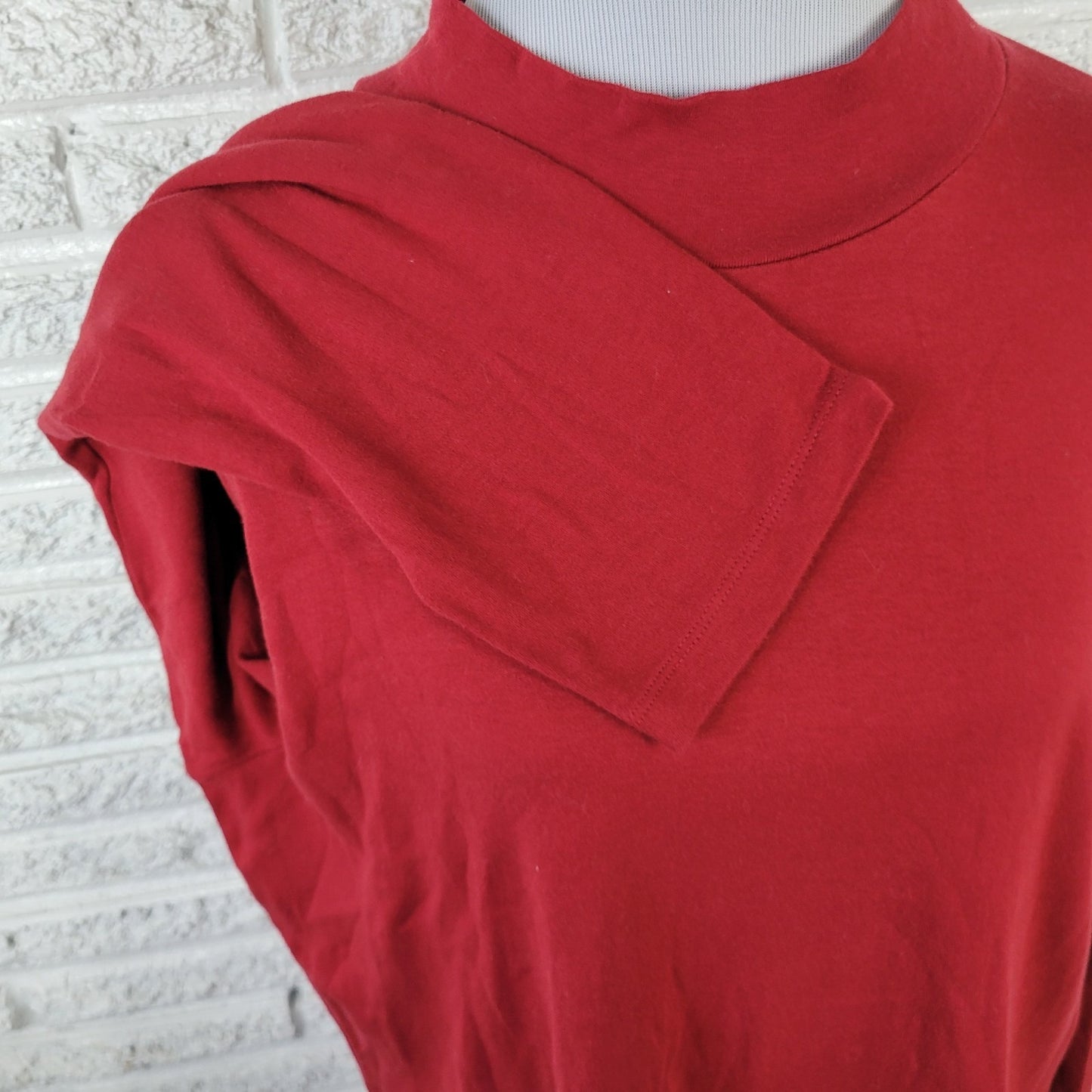 Croft Barrow Womens Top 2X Plus Long Sleeve Red High Neck Cotton Comfy Casual