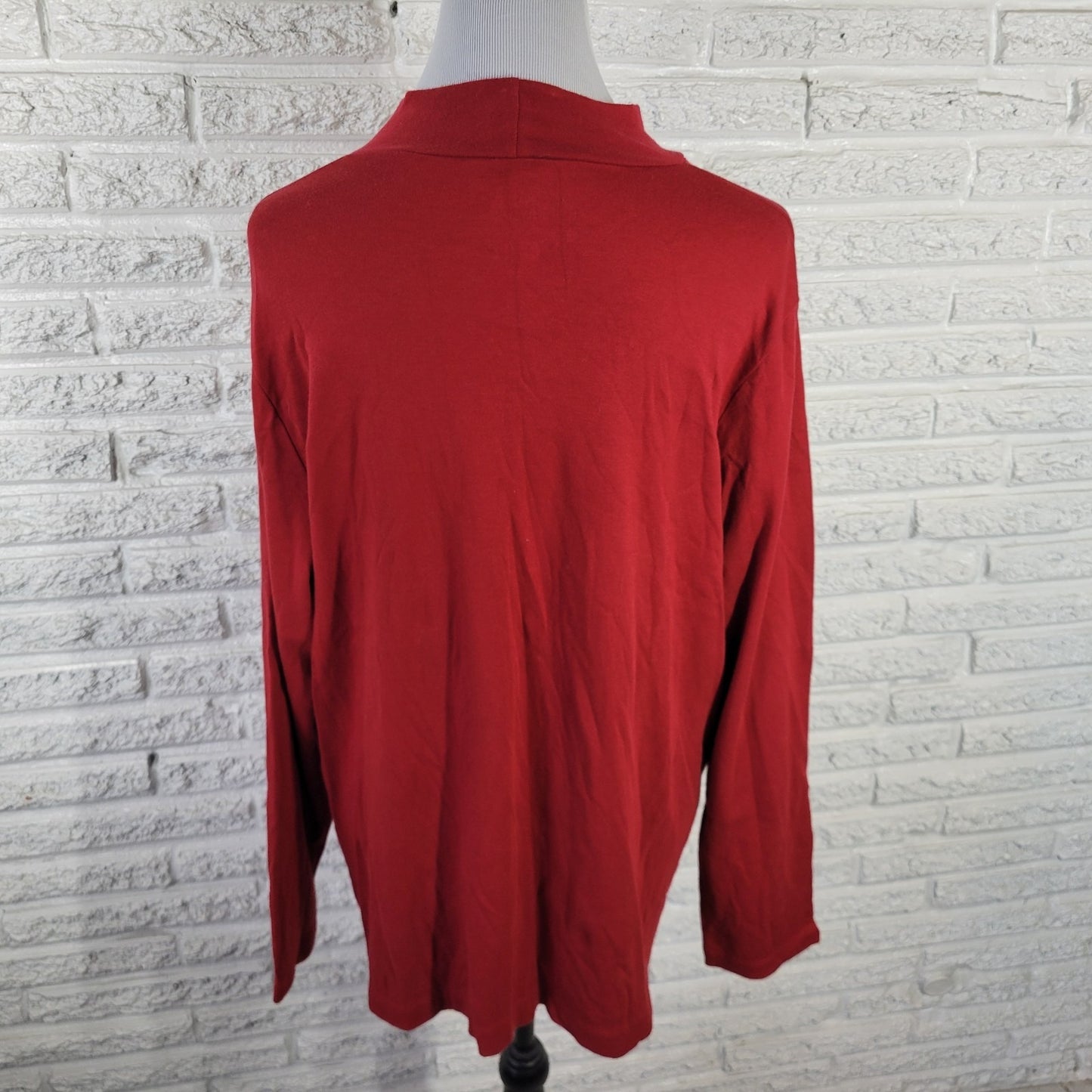 Croft Barrow Womens Top 2X Plus Long Sleeve Red High Neck Cotton Comfy Casual