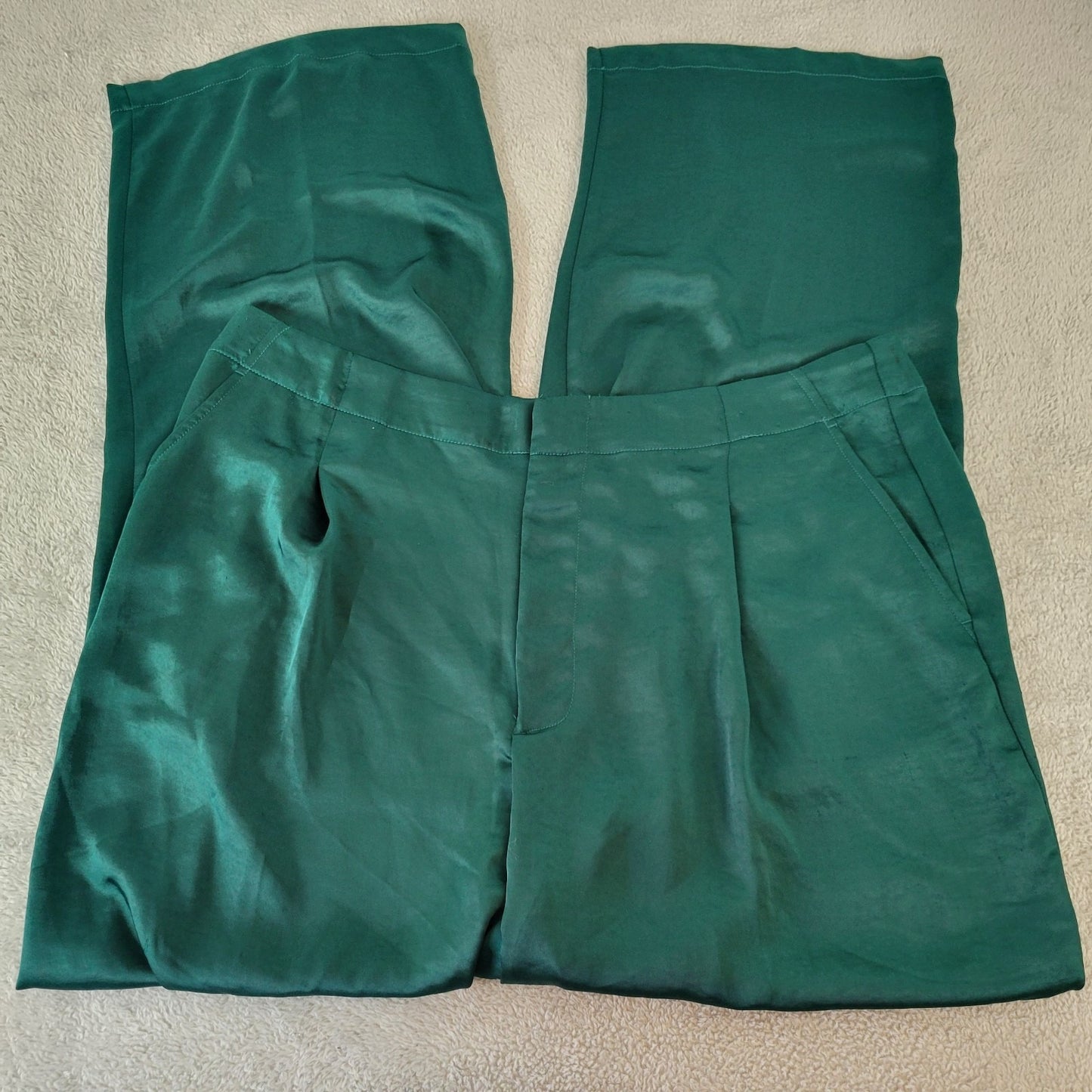 Gap Womens Pants 20 Plus Straight Leg Green Zip Fly Polyester Slick Shiny Casual