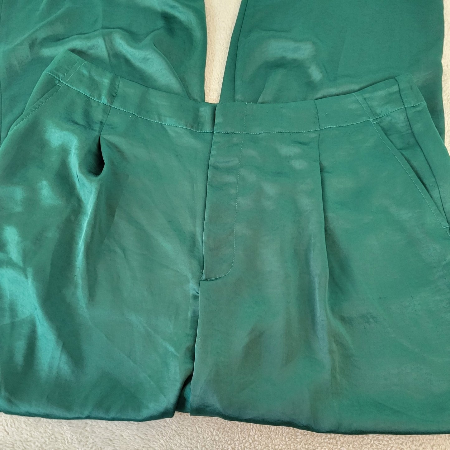 Gap Womens Pants 20 Plus Straight Leg Green Zip Fly Polyester Slick Shiny Casual