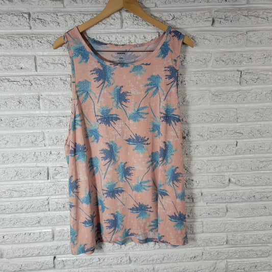 Sonoma Womens Top XXL Plus Tank Tropical Palm Trees Lightweight Blue Floral
