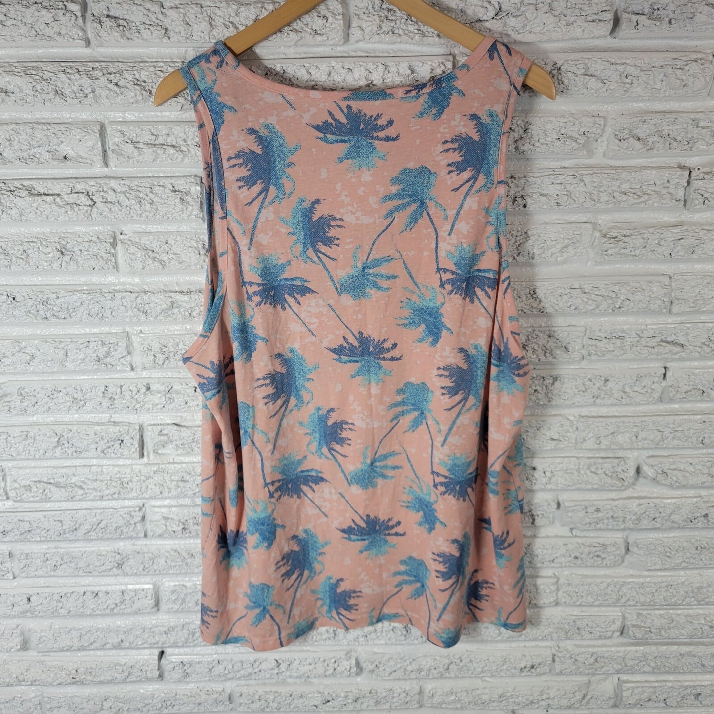 Sonoma Womens Top XXL Plus Tank Tropical Palm Trees Lightweight Blue Floral