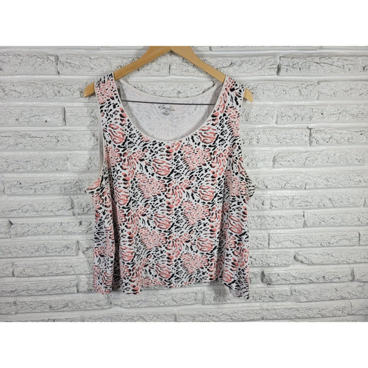 Kim Rogers Women Top 2X Plus Tank Sleeveless Pink Animal Print Cotton Casual