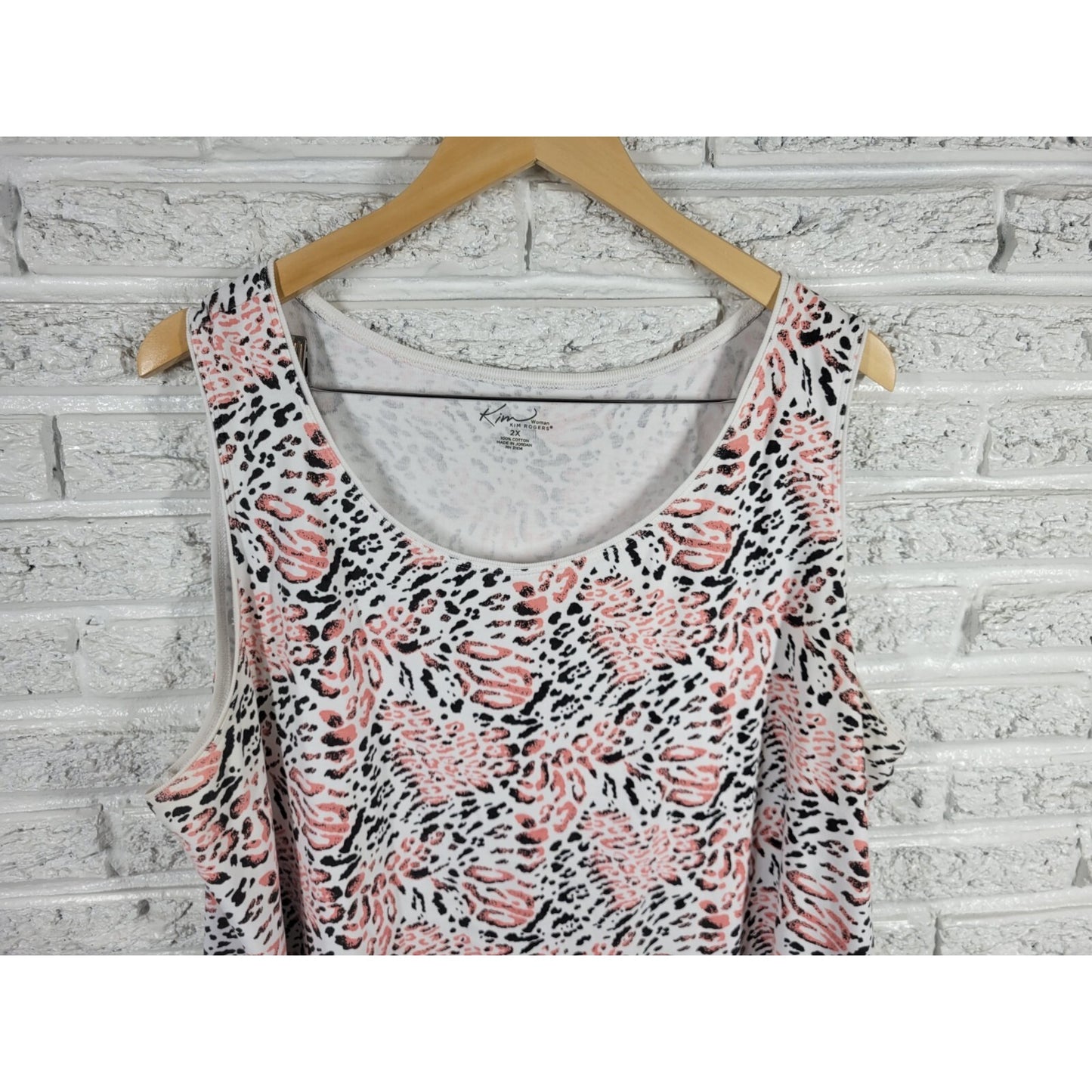 Kim Rogers Women Top 2X Plus Tank Sleeveless Pink Animal Print Cotton Casual