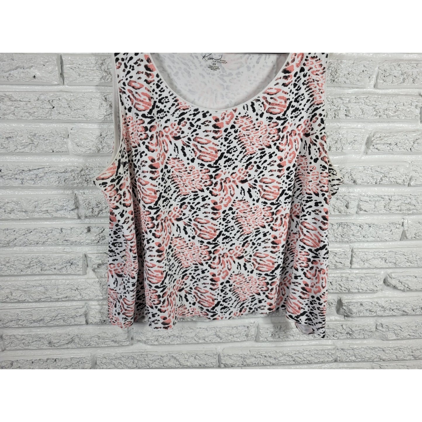 Kim Rogers Women Top 2X Plus Tank Sleeveless Pink Animal Print Cotton Casual