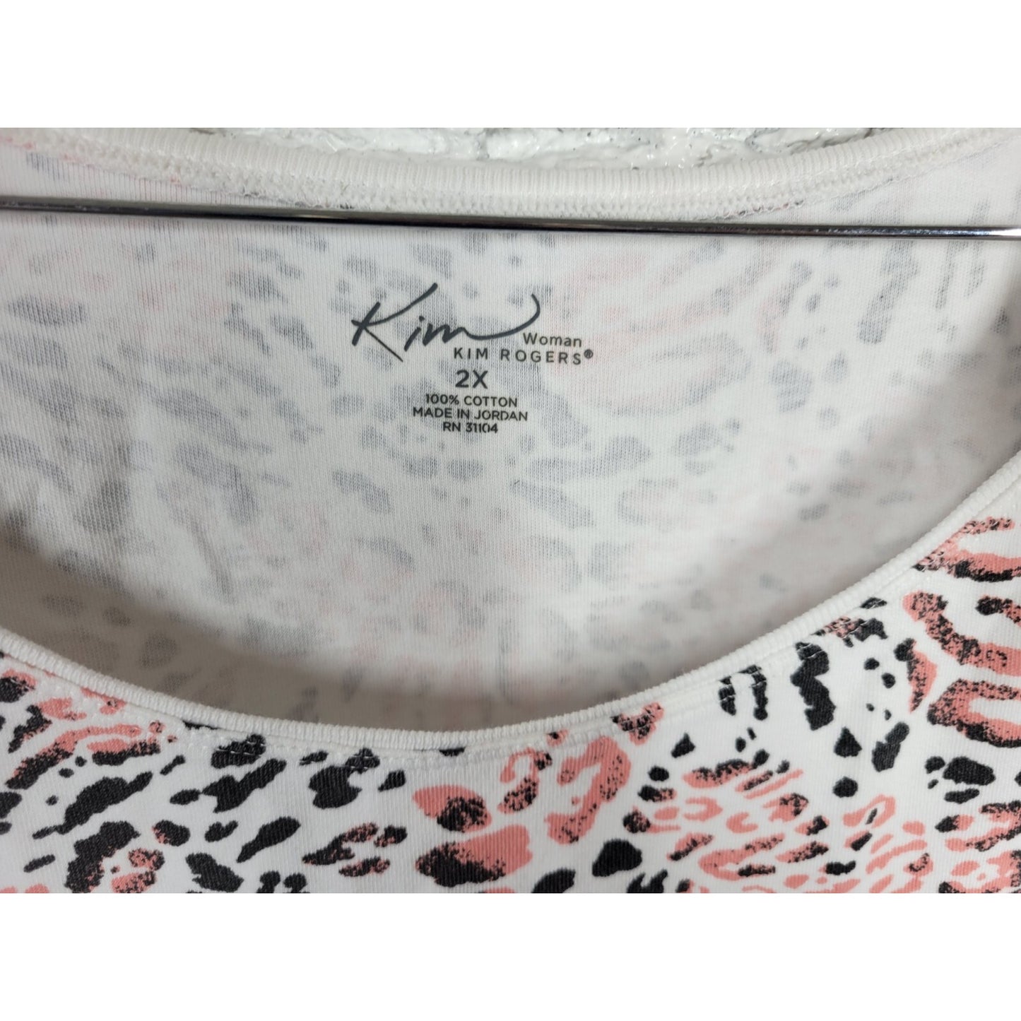 Kim Rogers Women Top 2X Plus Tank Sleeveless Pink Animal Print Cotton Casual