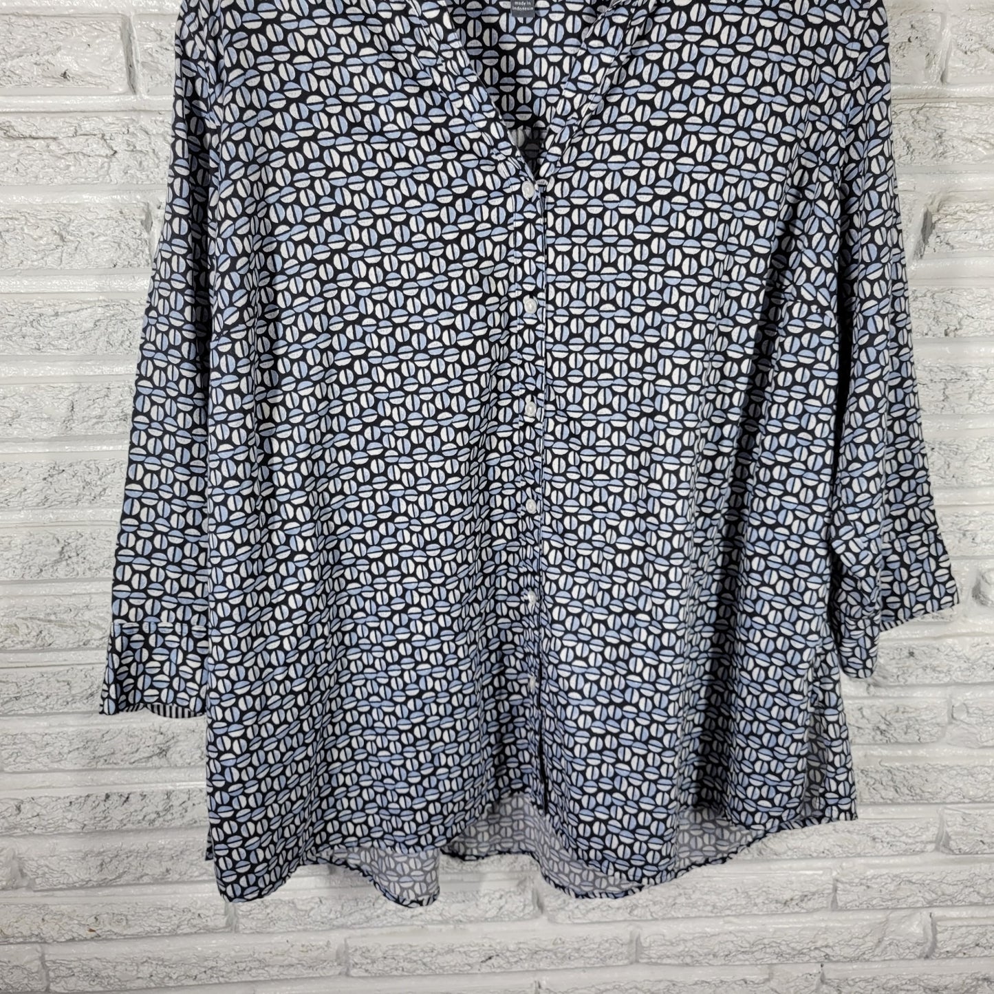 Market & Spruce Women's Plus Size 3X 100% Cotton Blue Black Geometric Button Up